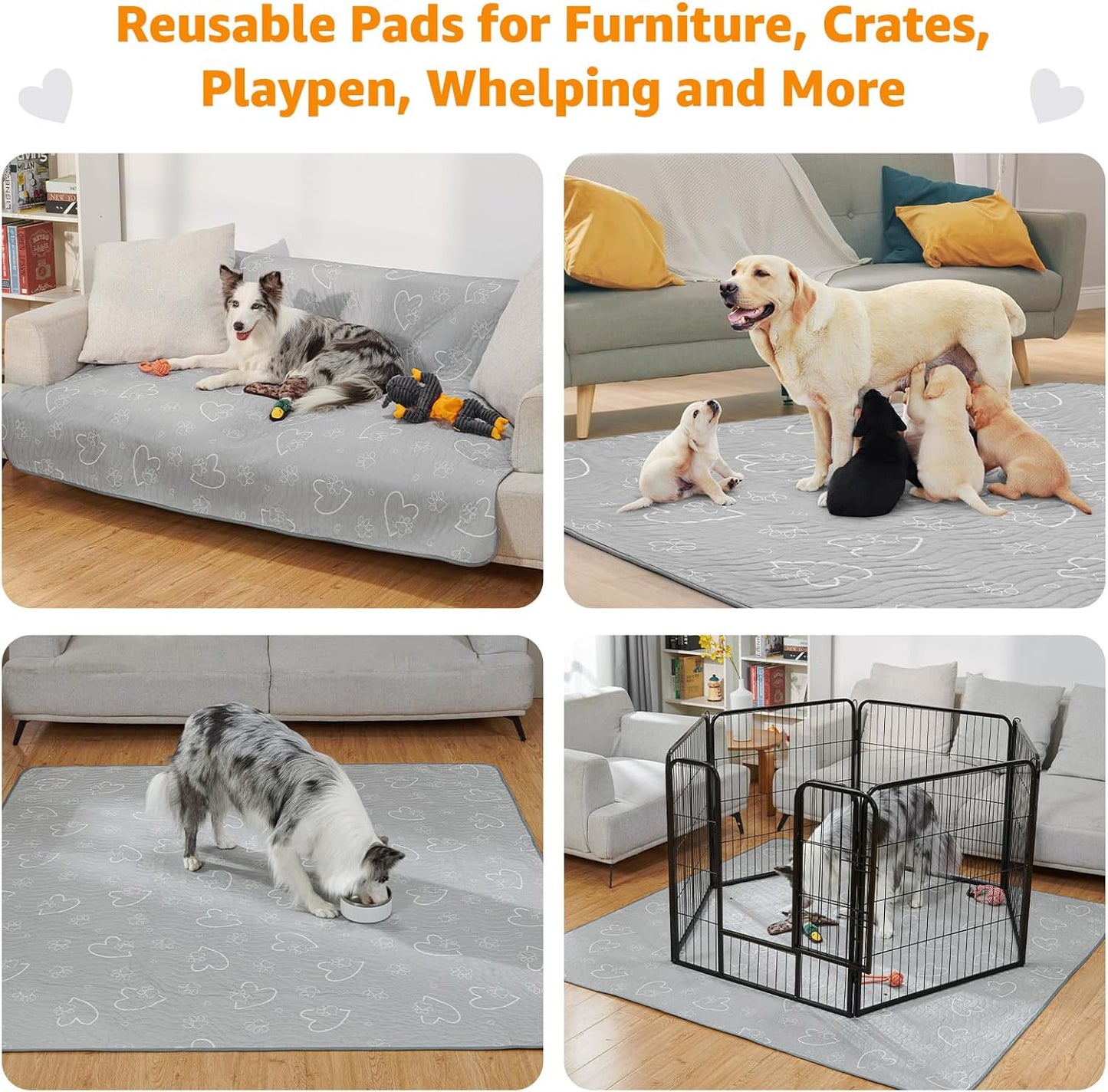 Washable Pee Pads for Dogs Reusable: 2 Pack Waterproof Puppy Pads Absorbent Quick Dry Training Pads - Non Slip Puppy Whelping Mats for Grate, Floor, Housebreak, Couch 18"x24"
