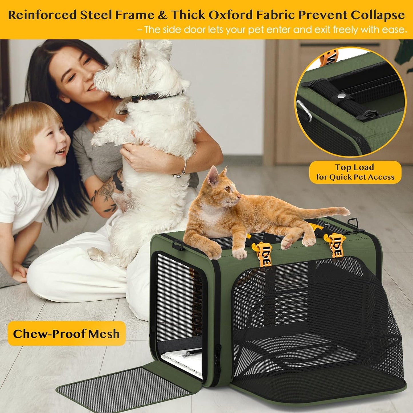 PAWZIDEA Expandable Large Pet Carrier, 24"X16"X16" Cat Carrier for 2 Cats, Collapsible Dog Travel Crate for Small Medium Dog, Soft-Sided Car Seat Cage Bag w/XL Storage Pocket, ID Card, Shoulder Strap