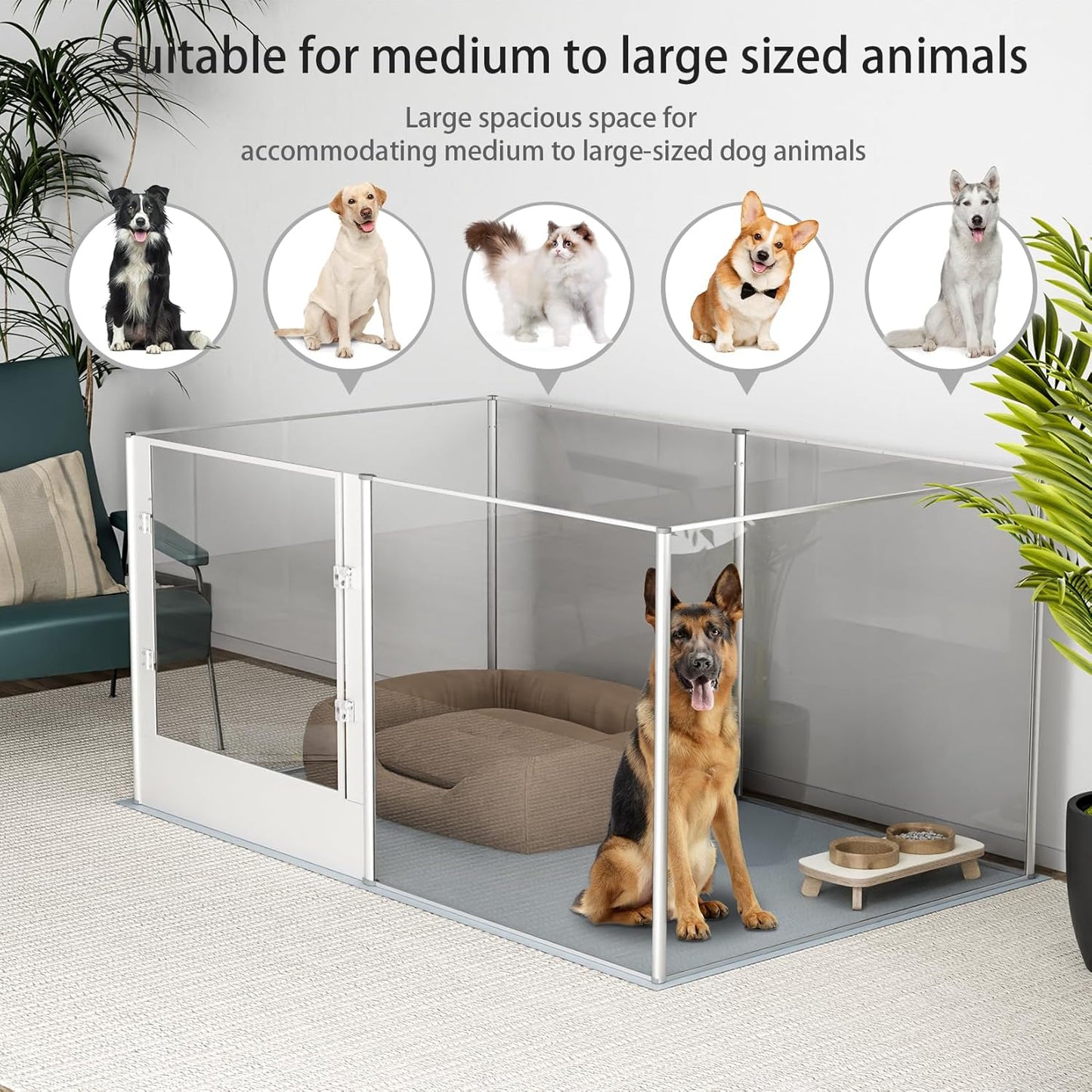 Dog Clear Playpen Fence Kennel: 32" Extra Tall Puppy Birthing Enclosure with Waterproof Fertility Pad - 64"x43" Pet Heavy Duty Play Pin Corral with Transparent View and Lockable Door for Dogs Bunny