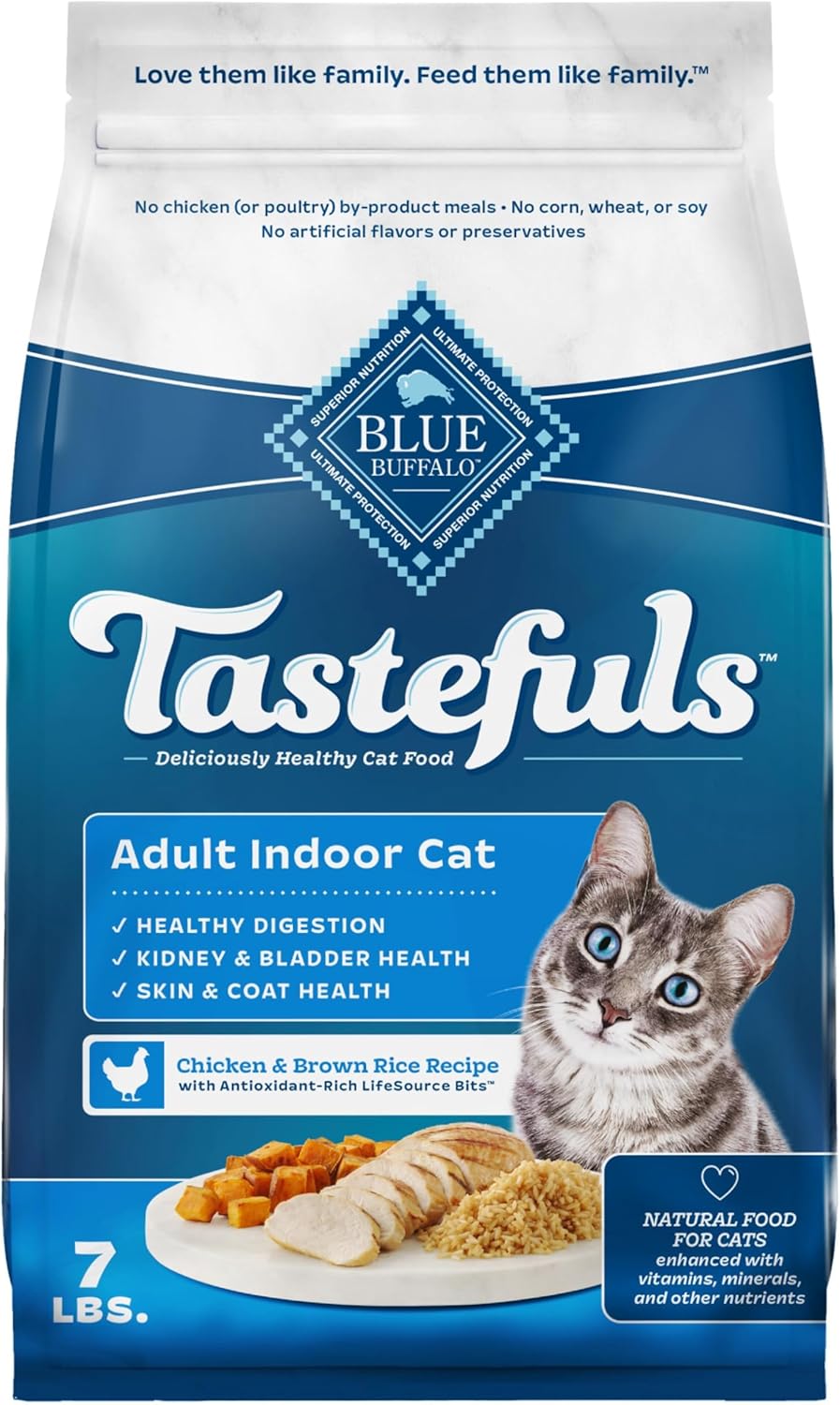 Blue Buffalo Tastefuls Natural Dry Food for Adult Indoor Cats, Chicken & Brown Rice Recipe, 7-lb. Bag