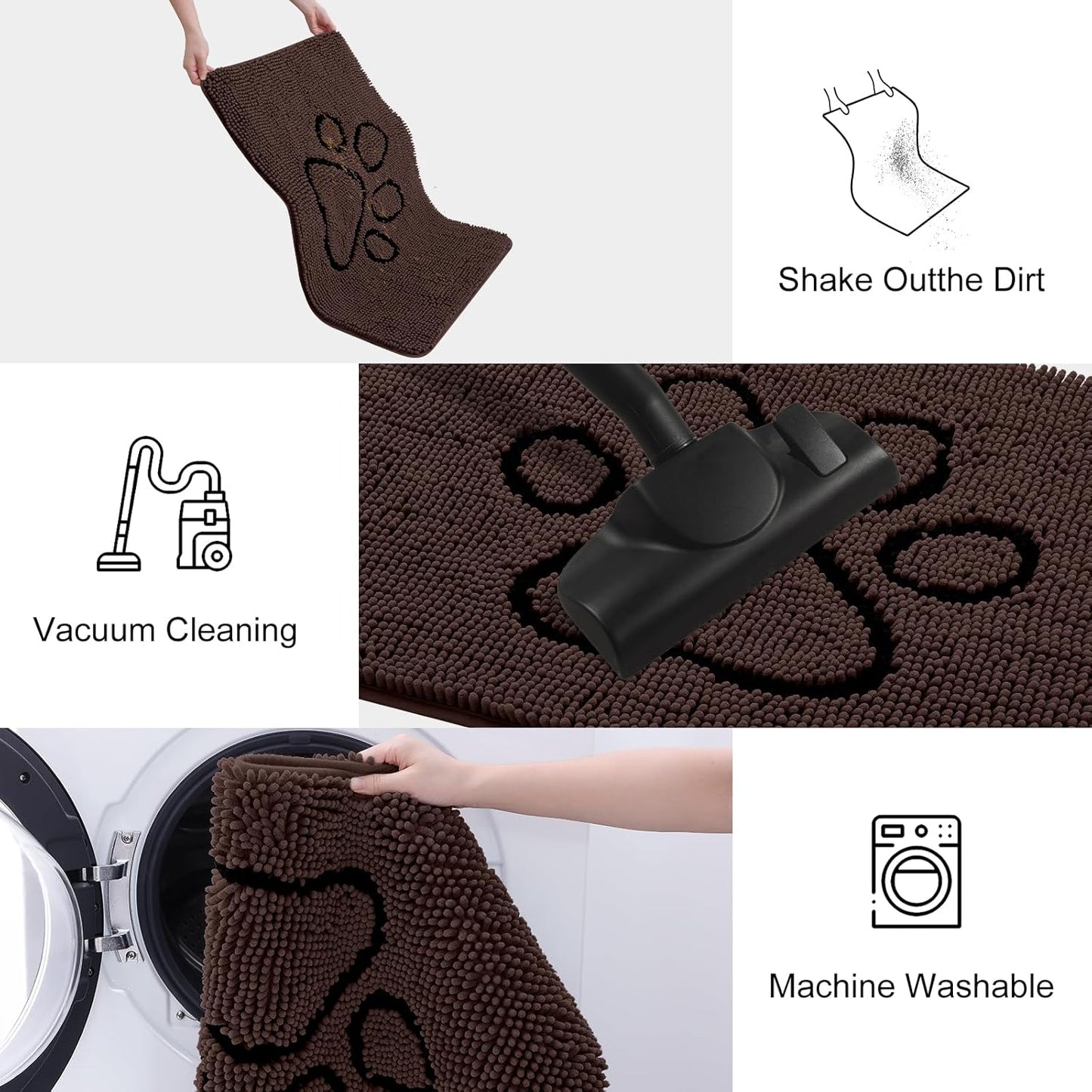 Smiry Dog Door Mat for Muddy Paws, Absorbent Dirt Trapper Non Slip Quick Dry Washable Chenille Mat for Mud Dogs, Entry Rug for Indoor and Outdoor (36x24 Inches, Brown and Black)