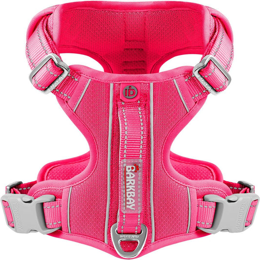 BARKBAY Dog Harness No Pull with ID Tag Pocket - Heavy Duty, Reflective, Easy Control for Large Dogs(Pink,XL)
