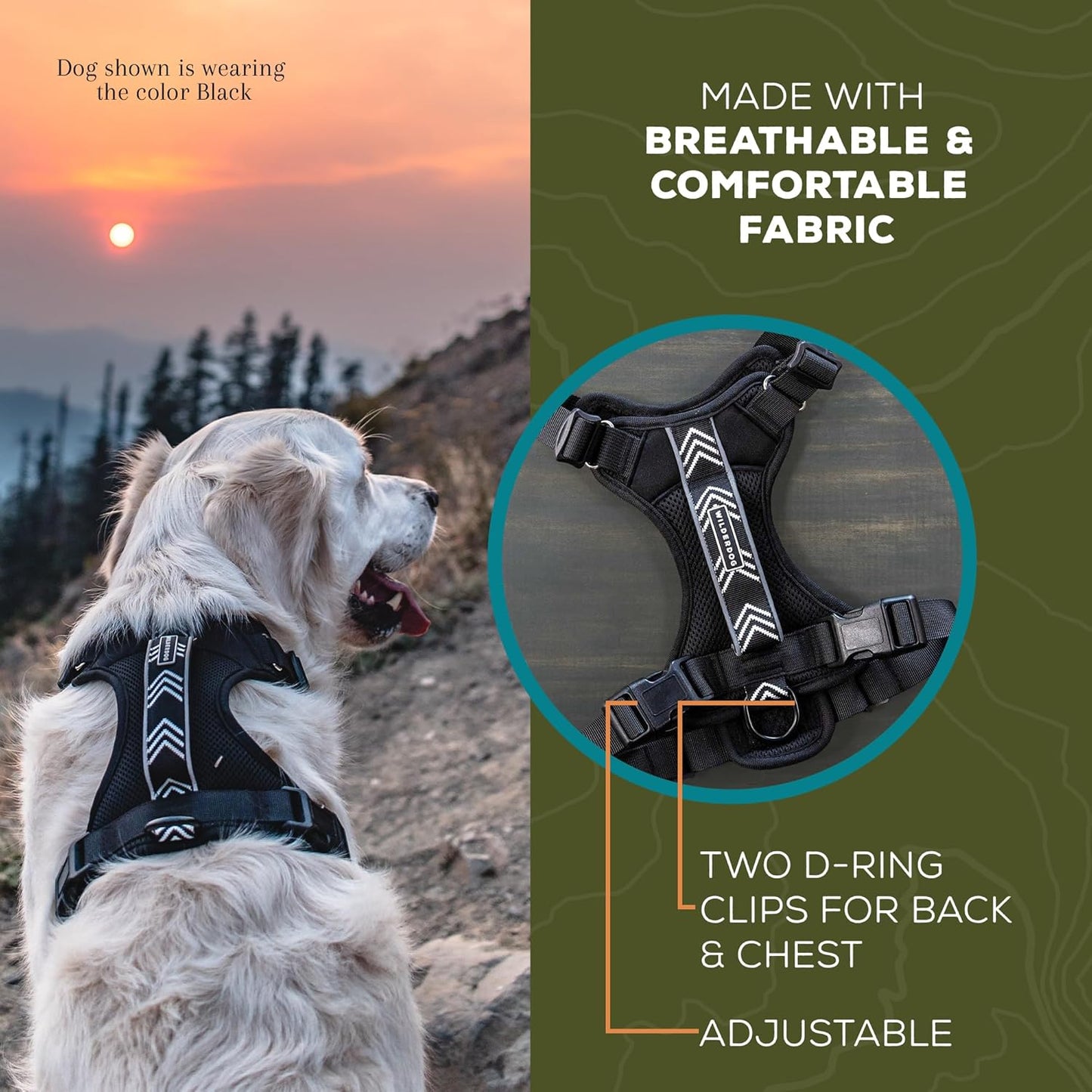 Wilderdog Lightweight Dog Harness with Reflective Straps - Large - Black