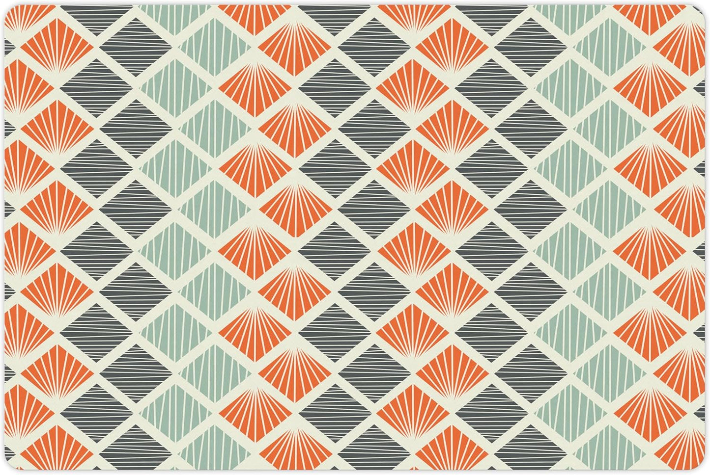 Lunarable Geometric Pet Mat for Food and Water, Pop Art Style Retro Rhombus Fractal Stripes Nostalgic Graphic Print, Non-Slip Rubber Mat for Dogs and Cats, 18" X 12", Green Orange
