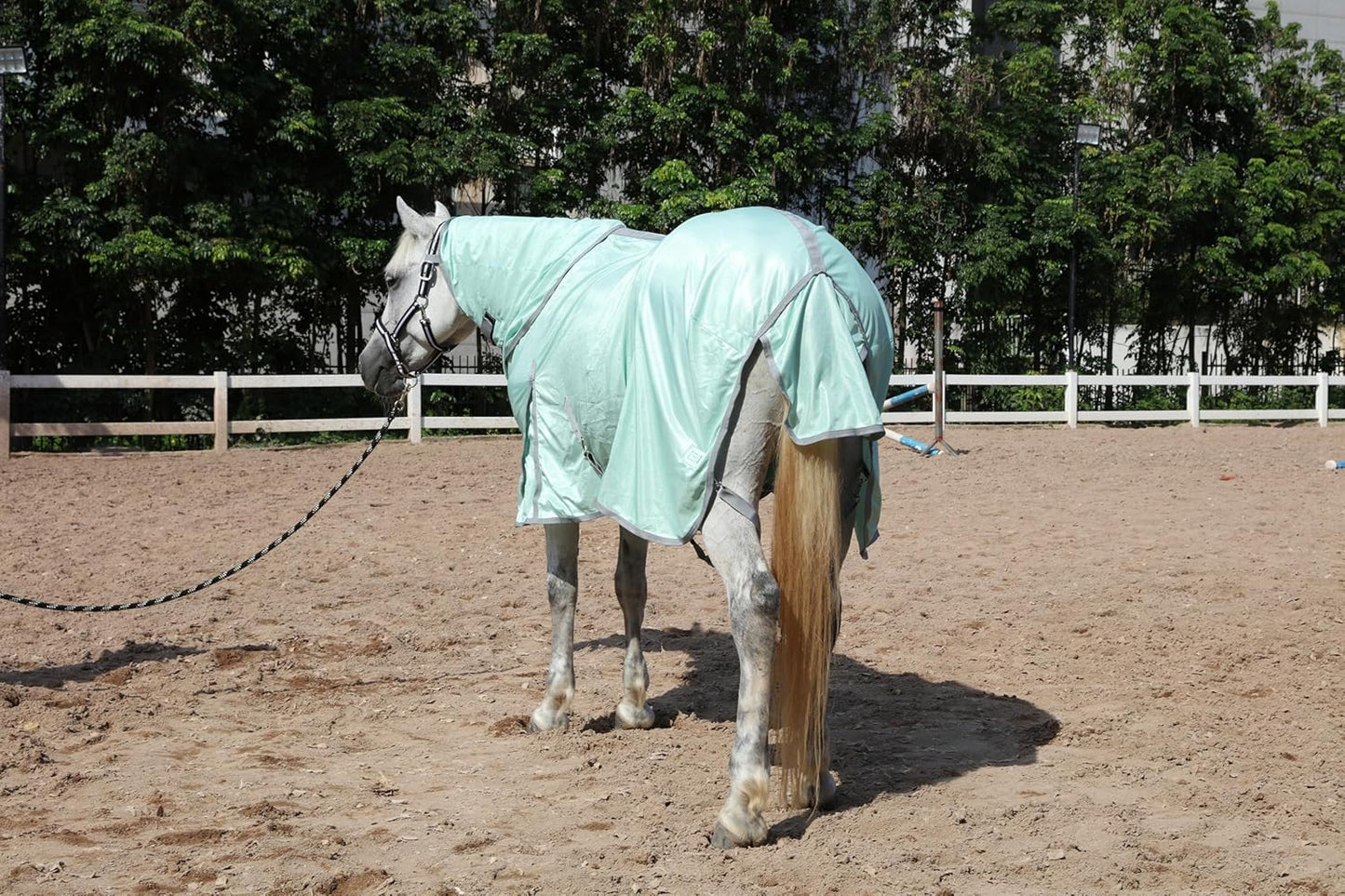 Horse Fly Sheet with Detachable Neck Cover & Belly Wrap, Adjustable Fly Sheet for Horses, Ventilated Airflow Mesh Equine Cooling Summer Flysheet Green 81
