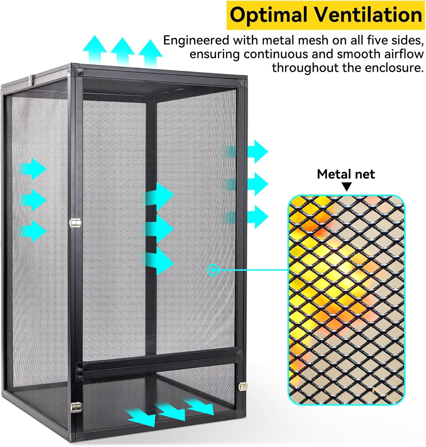 13 Gallon 360° Panoramic Foldable Reptile Terrarium Kit: Crested Gecko Tank and Reptile Cage for Superior Ventilation, Easy Feeding, Sturdiness, and Simple Assembly (Black, 18"x13"x13")