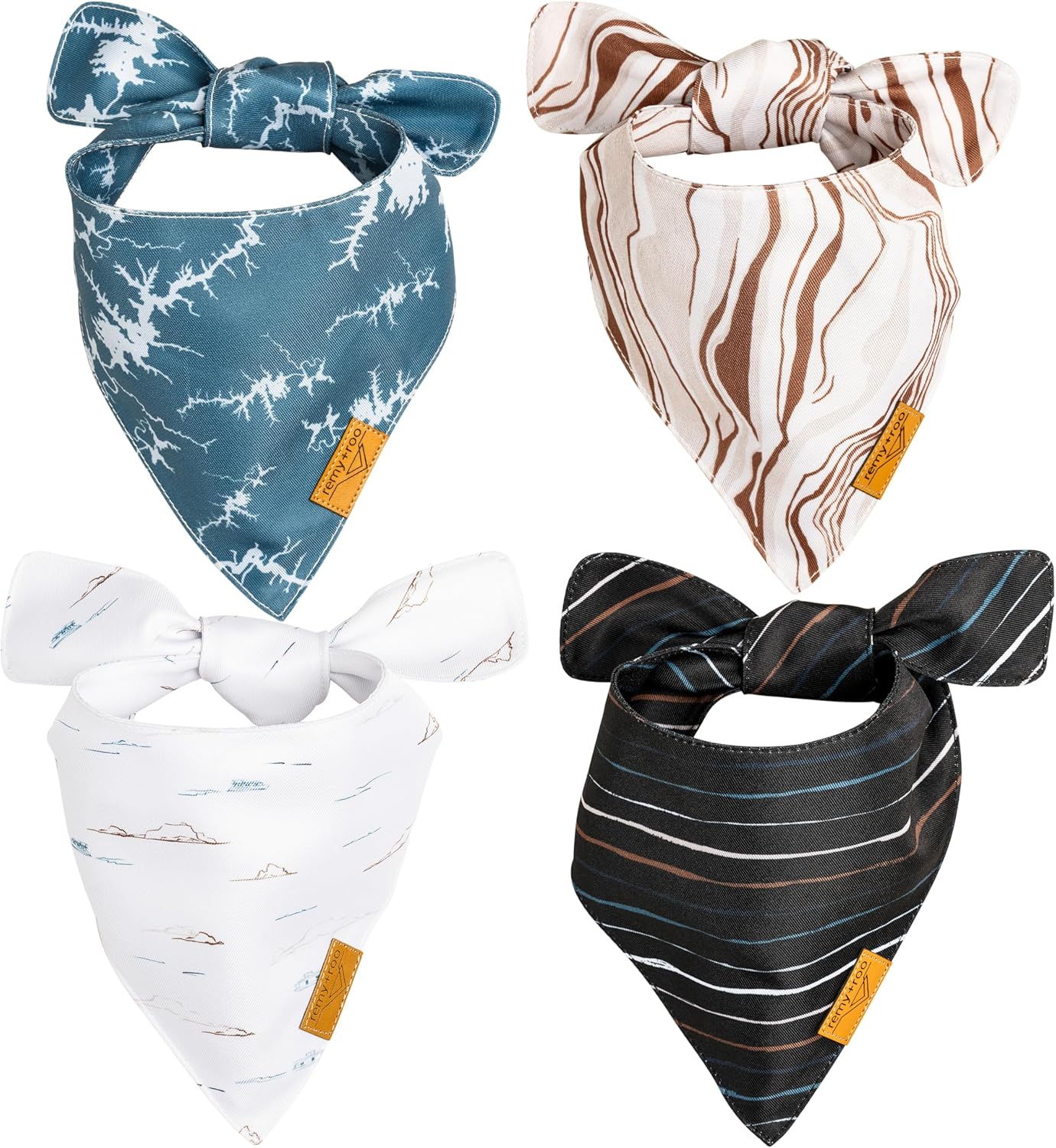 Remy+Roo Large Summer Dog Bandanas - 4 Pack Powell Set | Premium Durable Adjustable Polyester Fabric | Patented Shape Boy Dog Bandanas | Pack of Bandanas for Dogs