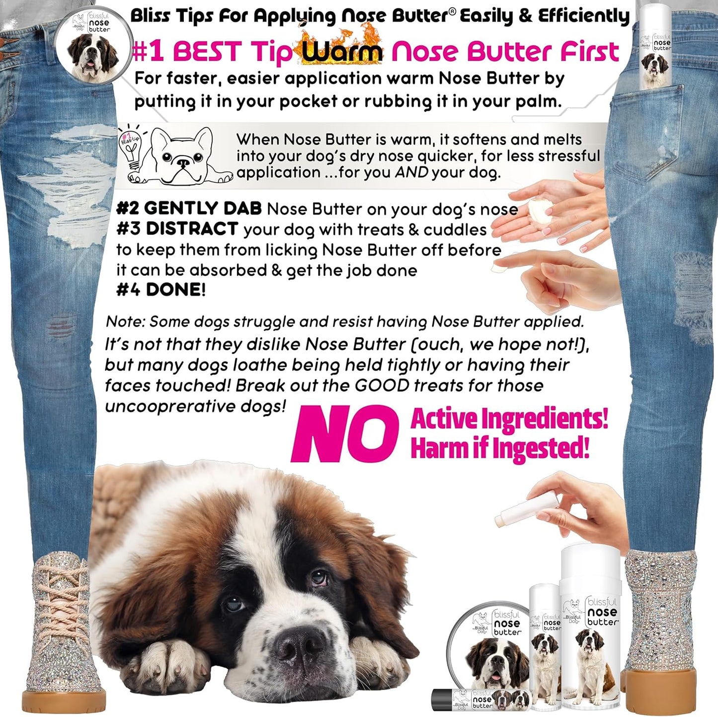 The Blissful Dog St. Bernard Nose Butter, Versatile Dog Nose Balm for Dry Nose, Handcrafted Nose Moisturizer, Easy-to-Apply Dog Essentials, Unscented, 2 oz.