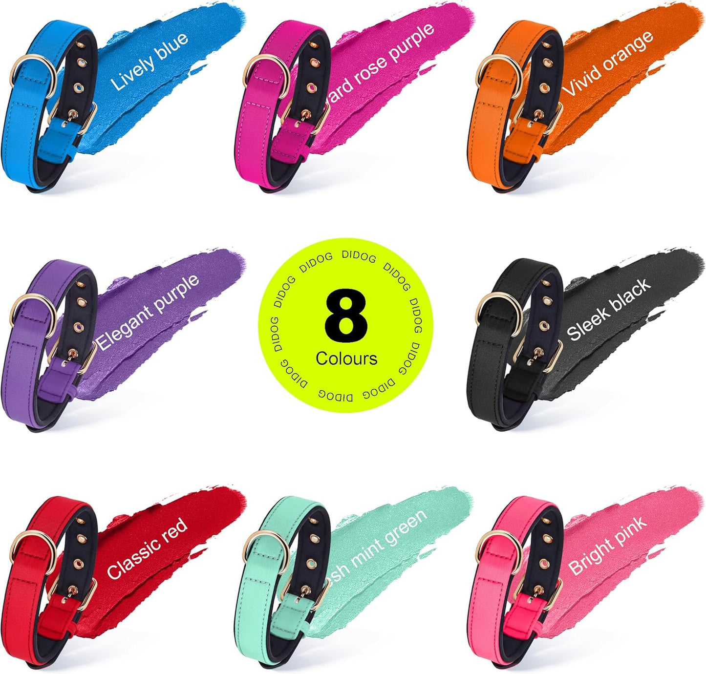 Didog Soft Padded Dog Collars for Small Dogs, Lightweight and Breathable Dog Collar with Metal Buckle, Black, M