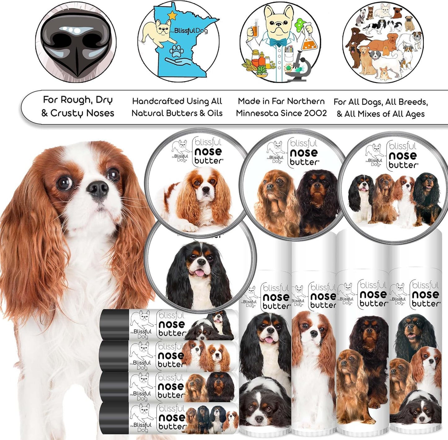 The Blissful Dog All 4 Cavalier King Charles Spaniel Unscented Nose Butter, 16oz