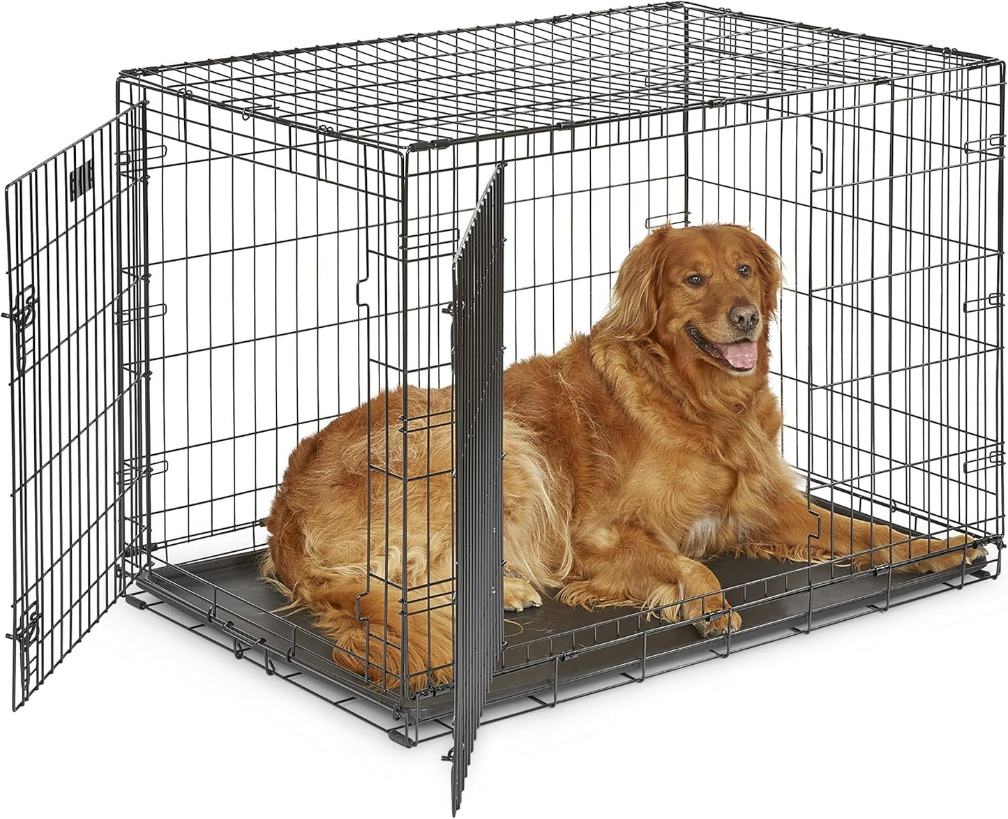 MidWest Homes for Pets 42-Inch Two-Door iCrate Folding Dog Crate with Divider Panel, Leak-Proof Tray & Secure Latches – Metal Wire Kennel for Large Breeds – Portable, Durable & Easy to Assemble