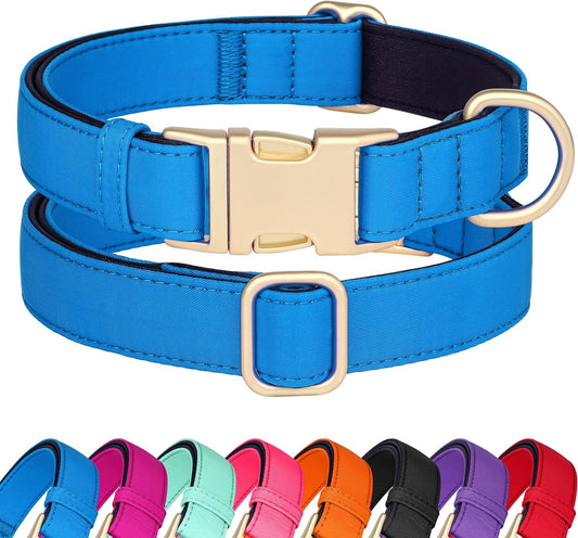 Didog Soft Padded Dog Collar for Large Dogs, Colorful and Durable Pet Collar with Quick Release Buckle, Light and Breathable for Daily Walking, Blue, L