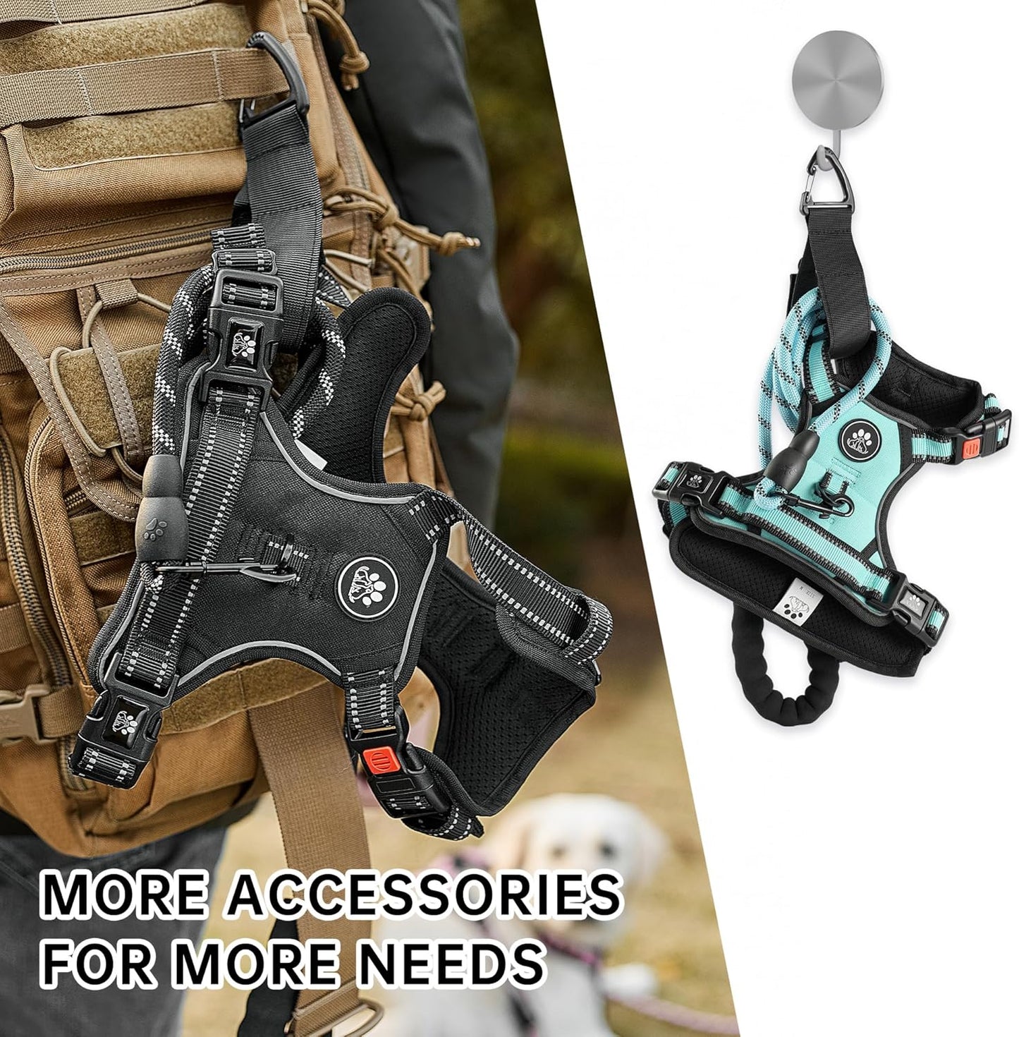 NESTROAD No Pull Dog Harness,Adjustable Oxford Dog Vest Harness with Leash,Reflective No-Choke Pet Harness with Easy Control Soft Handle for Large Dogs(X-Large,Turquoise)