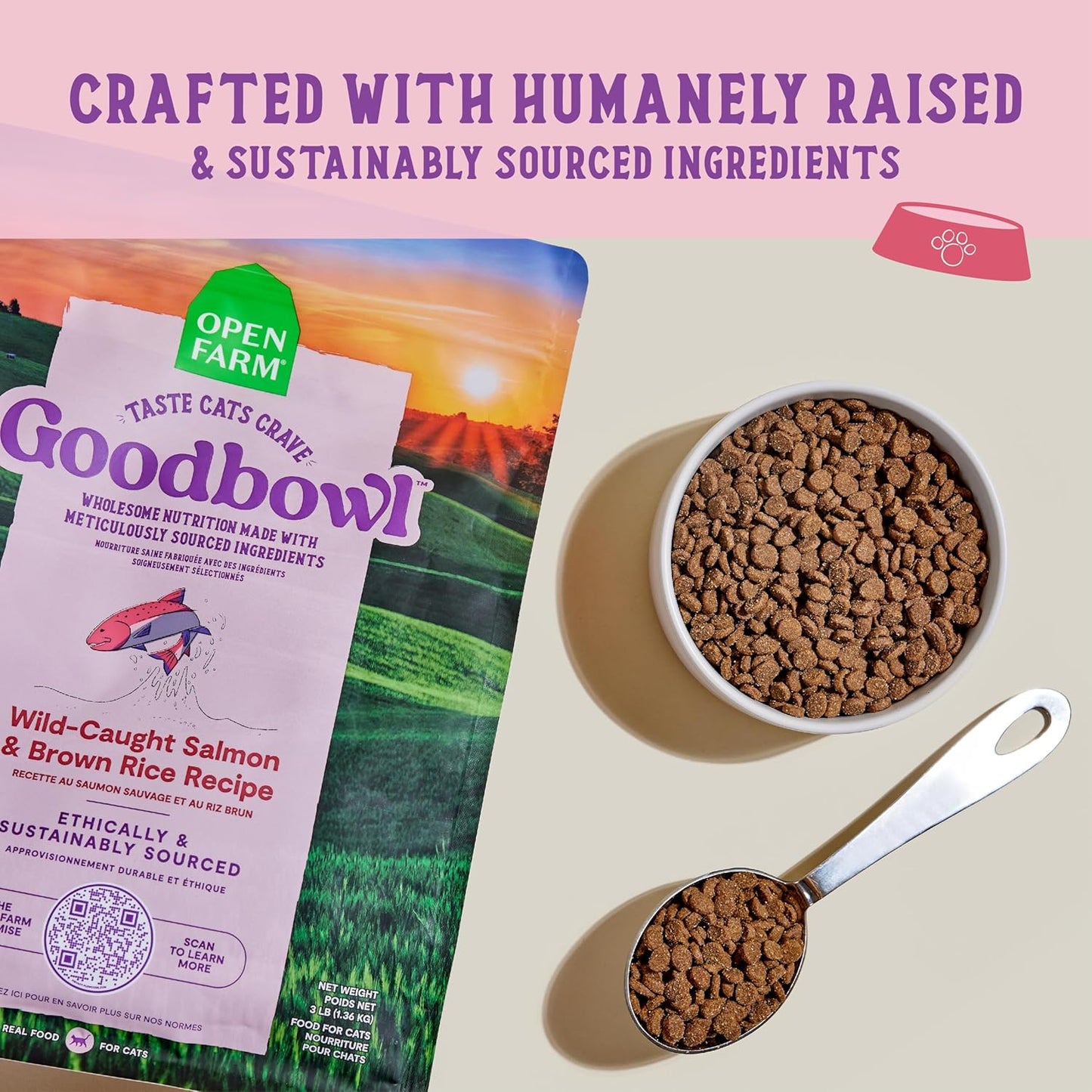 Open Farm Goodbowl, Protein Rich Dry Cat Food Made from Meticulously Sourced Simple Ingredients, Wild-Caught Salmon & Brown Rice Recipe, 7lb Bag (112oz Bag)