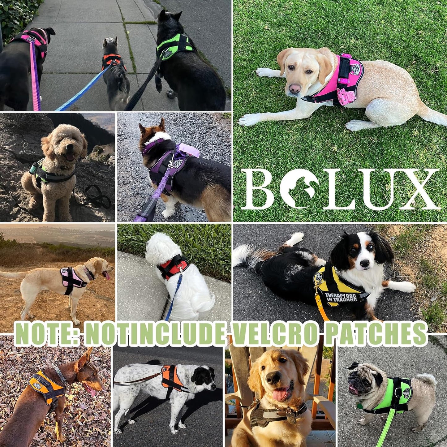 Bolux Dog Harness, No-Pull Reflective Dog Vest, Breathable Adjustable Pet Harness with Handle for Outdoor Walking - No More Pulling, Tugging or Choking