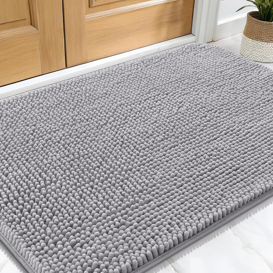 OLANLY Dog Door Mat for Muddy Paws 30x20, Absorbs Moisture and Dirt, Absorbent Non-Slip Washable Doormat, Quick Dry Chenille Mud Mat for Dogs, Entry Indoor Entryway Carpet for Inside Floor, Light Grey