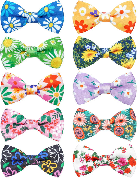 PET SHOW 10 Pack Floral Big Dog Bow Ties for Large Medium Dogs Sliding Collar Attachments Spring Bowties Sunflower Rose Bowknots Party Holiday Pet Grooming Accessories(Large)