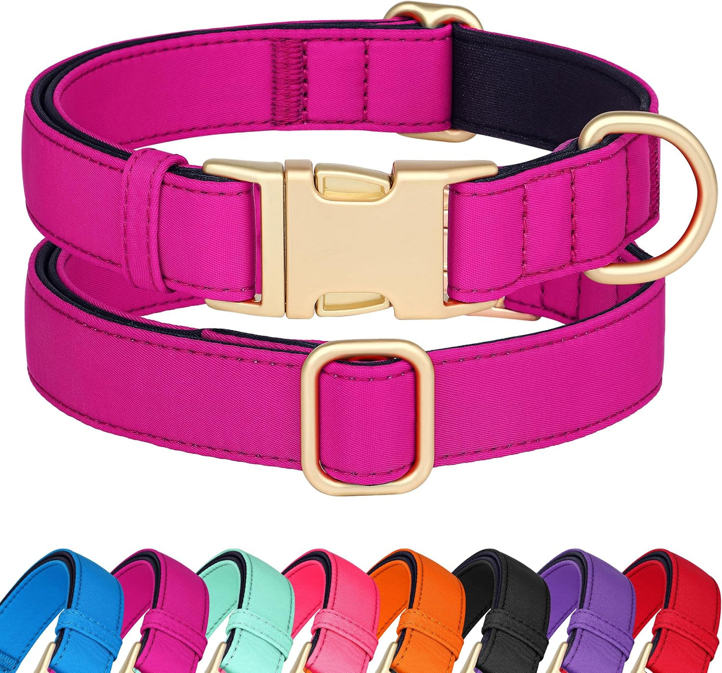 Didog Soft Padded Dog Collars for Medium Dogs, Colorful and Durable Dog Collar with Quick Release Buckle, Light and Breathable for Daily Walking, Rose Purple, M
