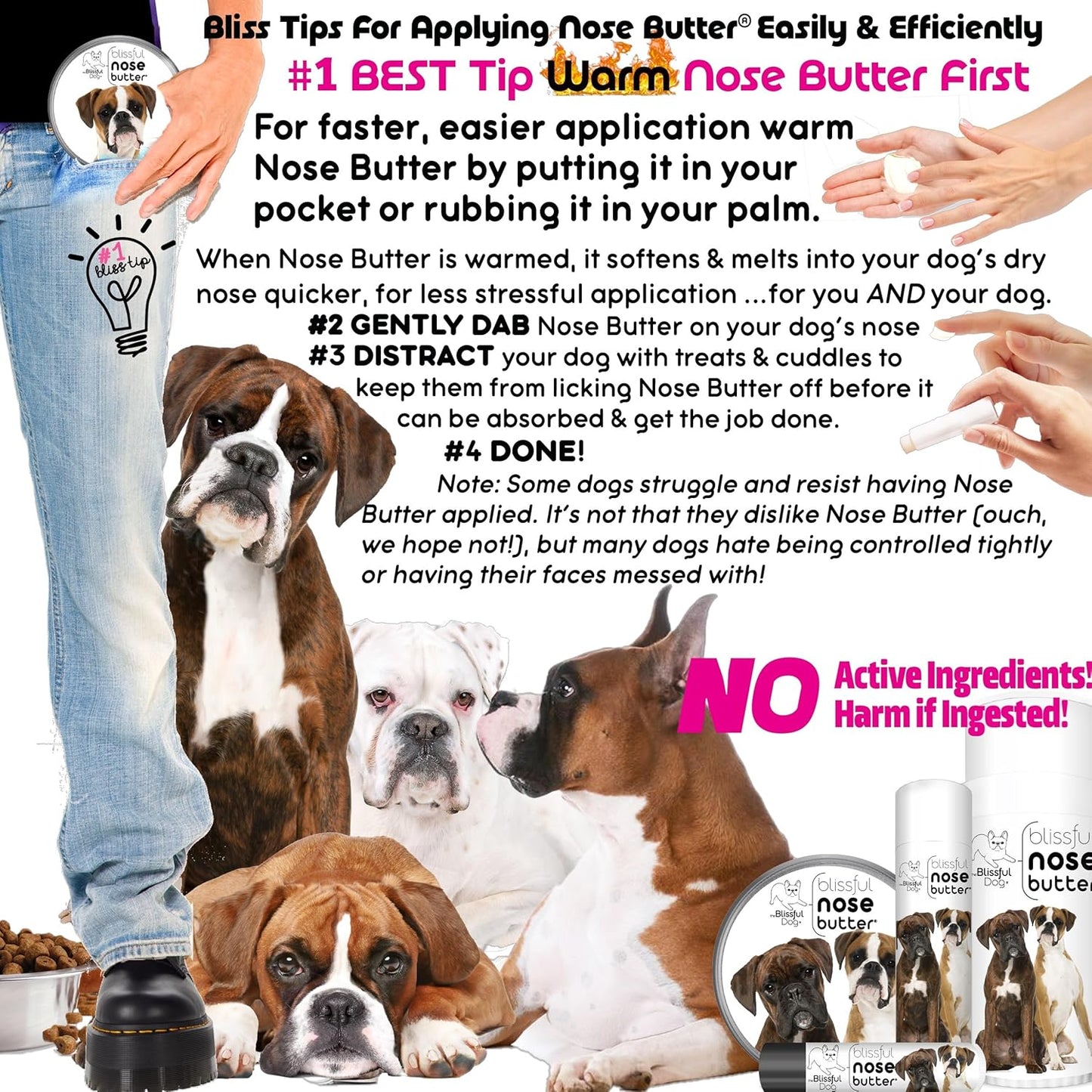 The Blissful Dog Boxer Duo Nose Butter, Versatile Dog Nose Balm for Dry Nose, Handcrafted Nose Moisturizer, Easy-to-Apply Dog Essentials, Unscented, 2 oz.