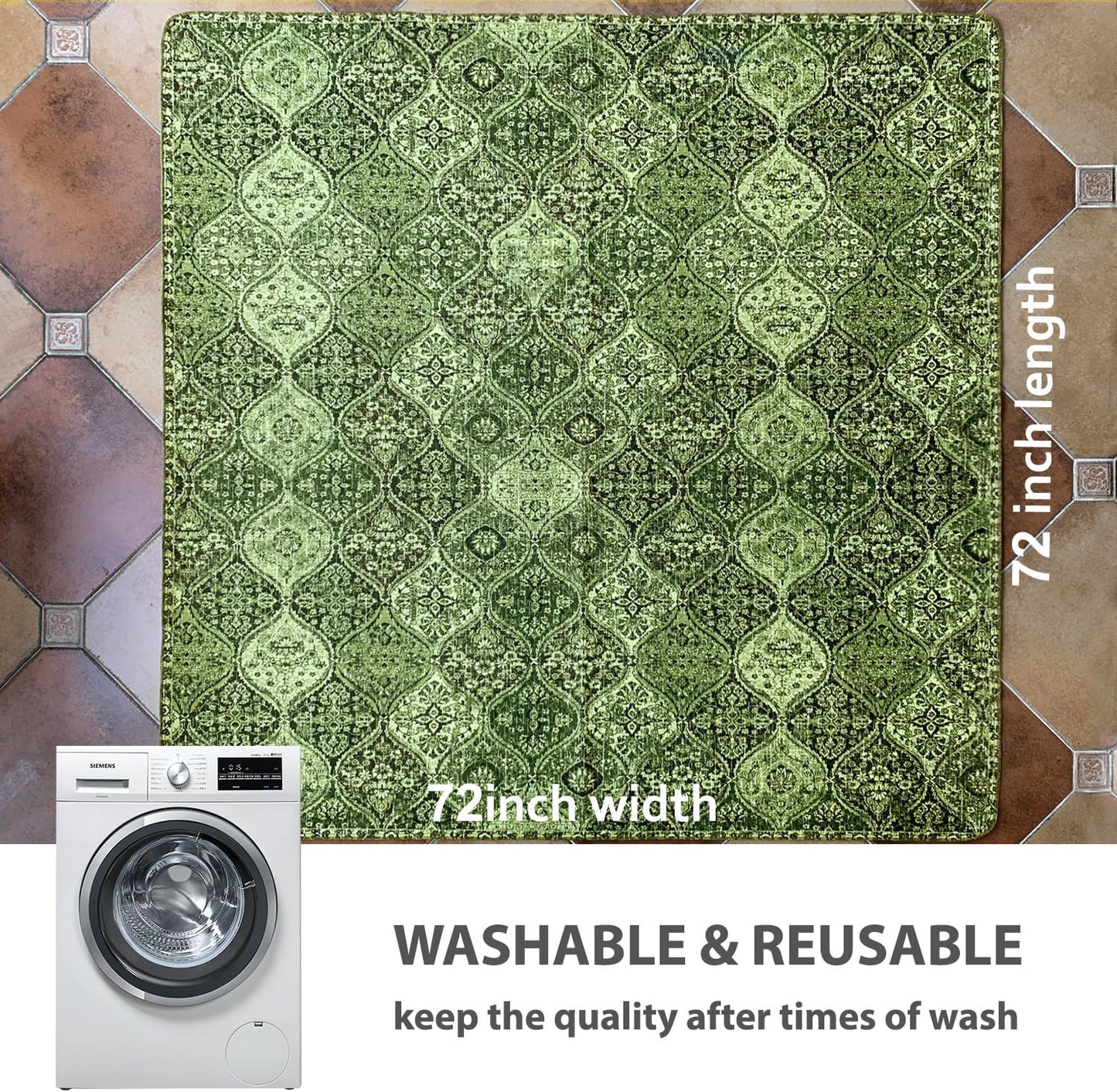 nunubaby Washable Pee Pads for Dogs, Stylish, Non-Slip and Leak-Proof Pee Pads. Reusable Potty Pads for Dogs for Crates and Floors.(Green/Multi, 72" x72")