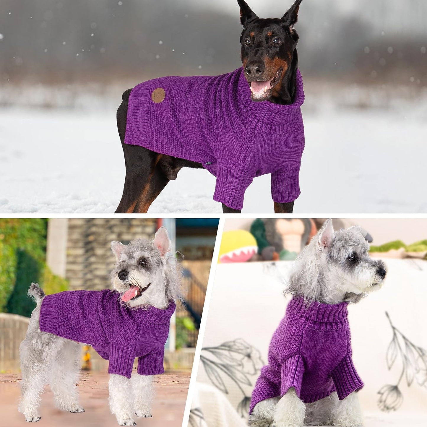 cyeollo Dog Sweater Pullover Turtleneck for Dogs, Classic Knitwear Fall Winter Cold Weather Dog Clothes Warm Pet Apparel Small Dogs Sweaters, Purple L
