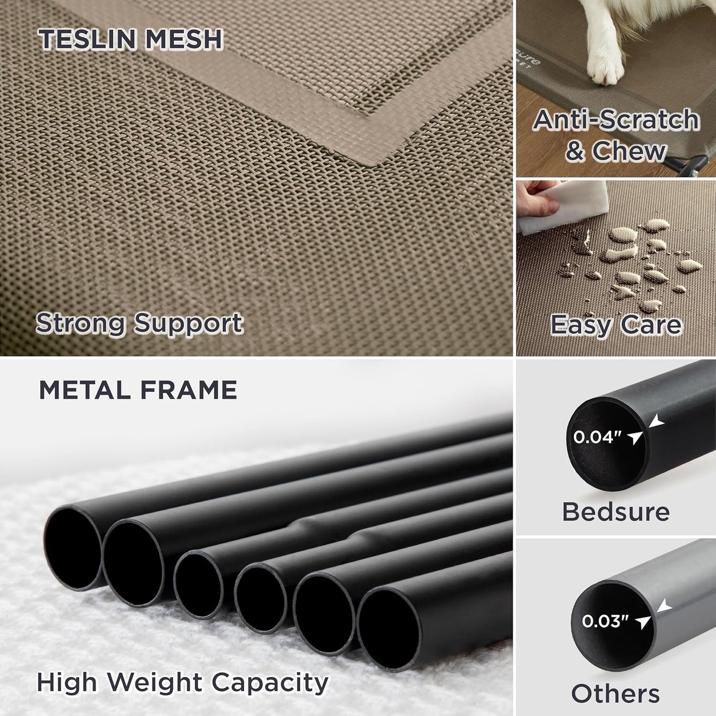 Bedsure Outdoor Elevated Dog Bed Large Sized Dog, Portable Indoor & Outdoor Cooling Raised Cot Pet Hammock Bed with Skid-Resistant Feet, Frame with Breathable Mesh, Brown, 49 inches