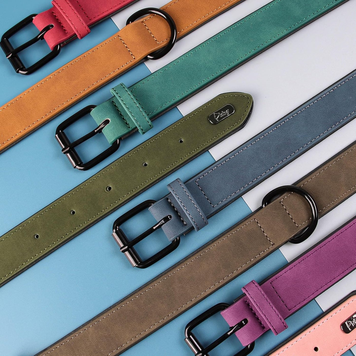 Didog Soft Padded PU Leather Dog Collar, Breathable and Adjustable Pink Dog Collars for Small Dogs, Comfortable for Daily Walk, Pink, M Fit Neck 12-15"(13-22 lbs)