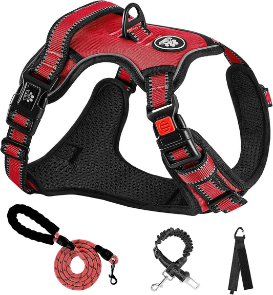 NESTROAD No Pull Dog Harness,Adjustable Oxford Dog Vest Harness with Leash,Reflective No-Choke Pet Harness with Easy Control Soft Handle for Large Dogs(X-Large,Red)