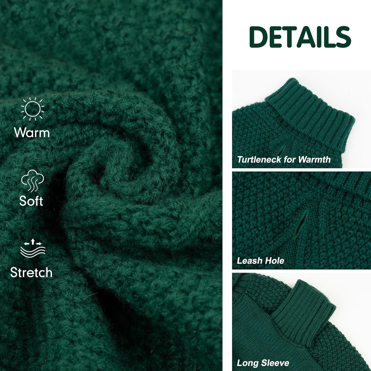 cyeollo Dog Sweater Pullover Turtleneck for Large Dogs, Classic Knitwear Fall Winter Cold Weather Dog Clothes Warm Pet Apparel Large Big Dogs Sweaters, Green 3XL