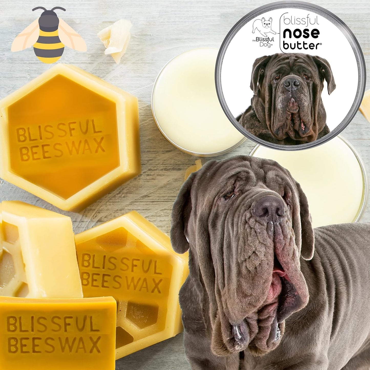 The Blissful Dog Neapolitan Mastiff Nose Butter for Dry, Cracked Skin, Lick-Safe Dog Nose Balm with Moisturizing Shea Butter, Almond, Olive, and Essential Oils, Pet Supplies, Uncented, 4 oz.