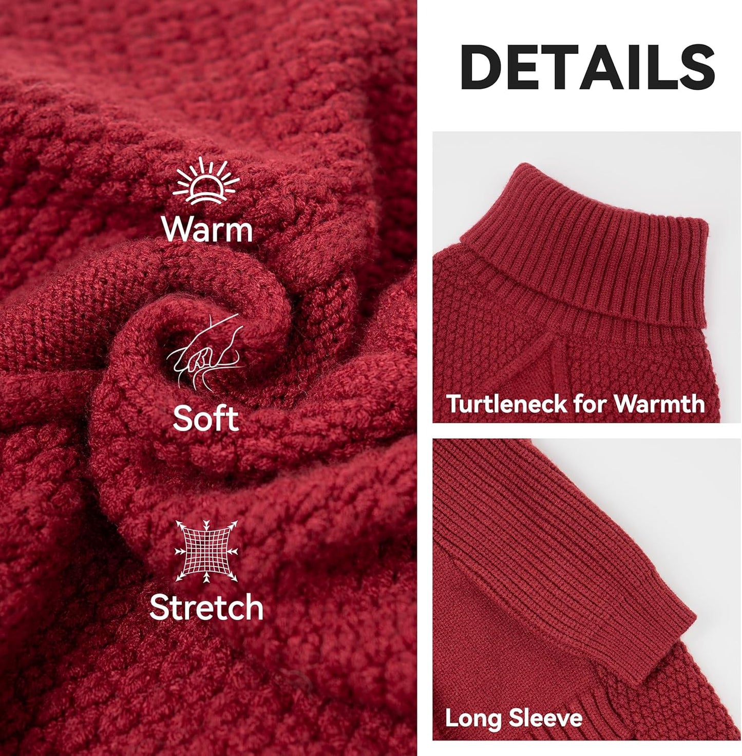 cyeollo Dog Sweater Pullover Turtleneck for Dogs Girl, Classic Knitwear Fall Winter Cold Weather Pet Clothes Warm Pet Apparel Small Medium Large Dog Sweaters, Burgundy M