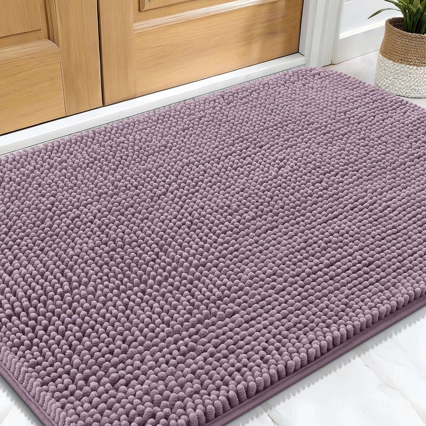 OLANLY Dog Door Mat for Muddy Paws 30x20, Absorbs Moisture and Dirt, Absorbent Non-Slip Washable Doormat, Quick Dry Chenille Mud Mat for Dogs, Entry Indoor Entryway Carpet for Inside Floor, Deep Plum