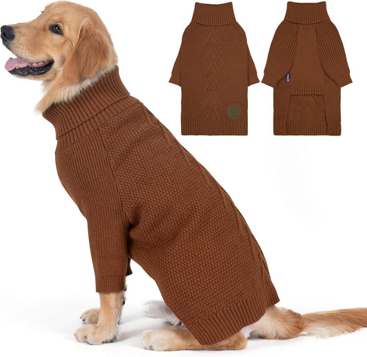 cyeollo 4XL Dog Sweater, Stretchable & Cozy Warm Dog Sweaters for Large Dogs Boy, Pullover Knit Fall Winter Sweatshirt Big Dogs Clothes, Doberman Great Dane Apparel, Brown XXXXL