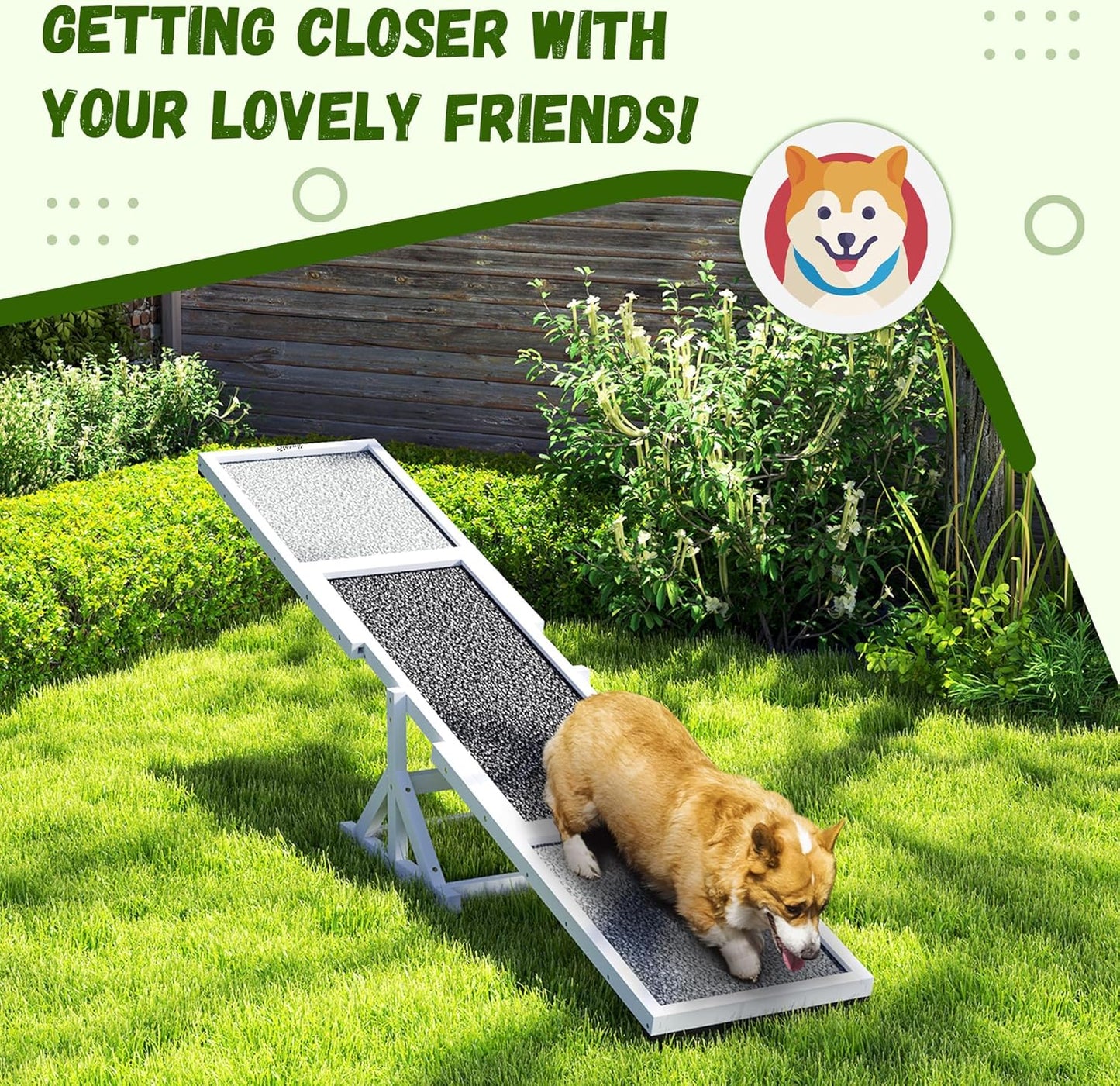 PawHut Wooden Dog Agility Seesaw for Training and Exercise, Platform Equipment Run Game Toy, Weather Resistant Pet Supplies, 83" L x 16" W x 14" H, White