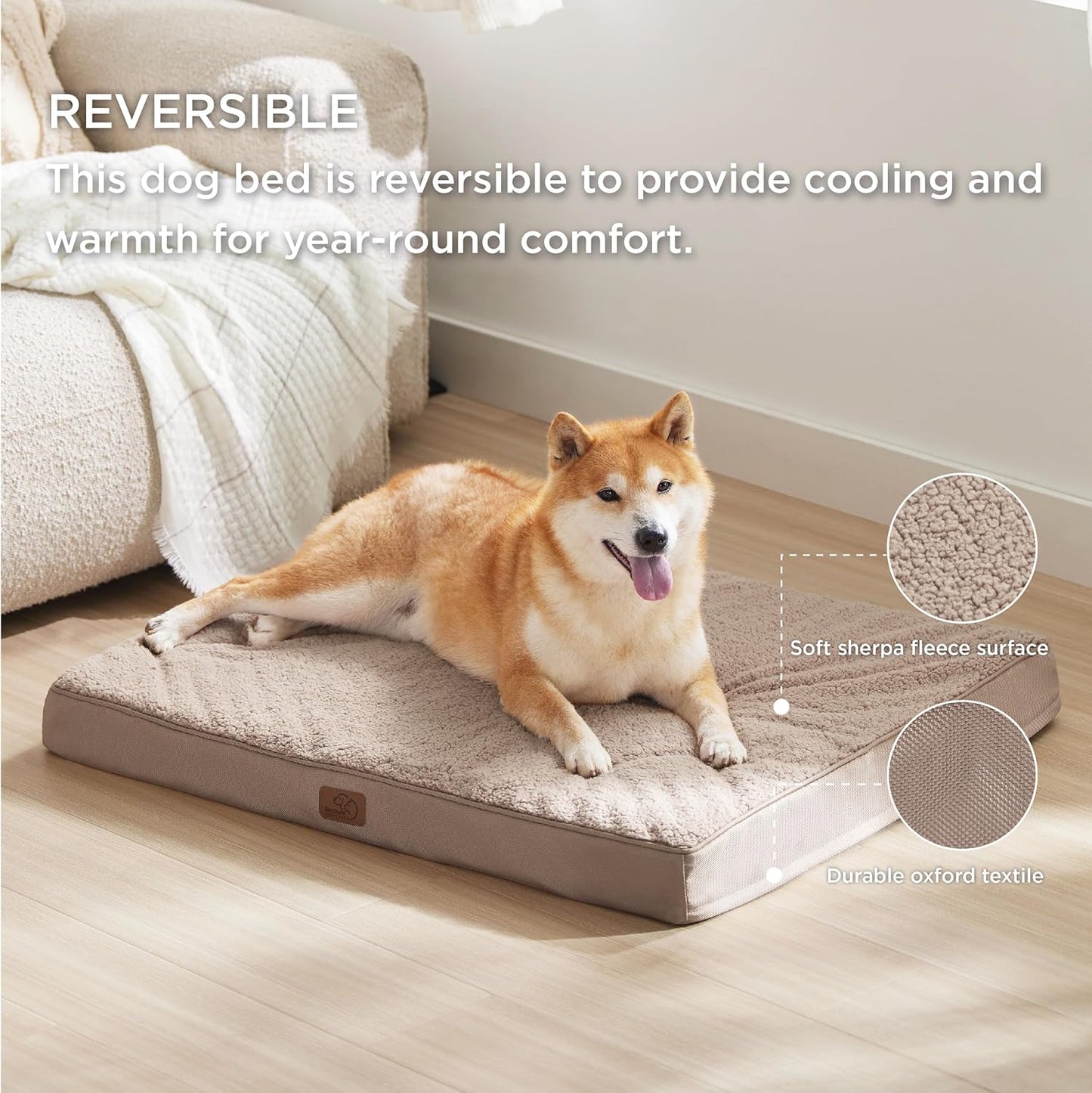 Bedsure Dog Beds Large Sized Dog - Orthopedic Flat Pet Beds with Removable Washable Cover, Egg Crate Foam Puppy Mat, Suitable for Pet Up to 65 lbs