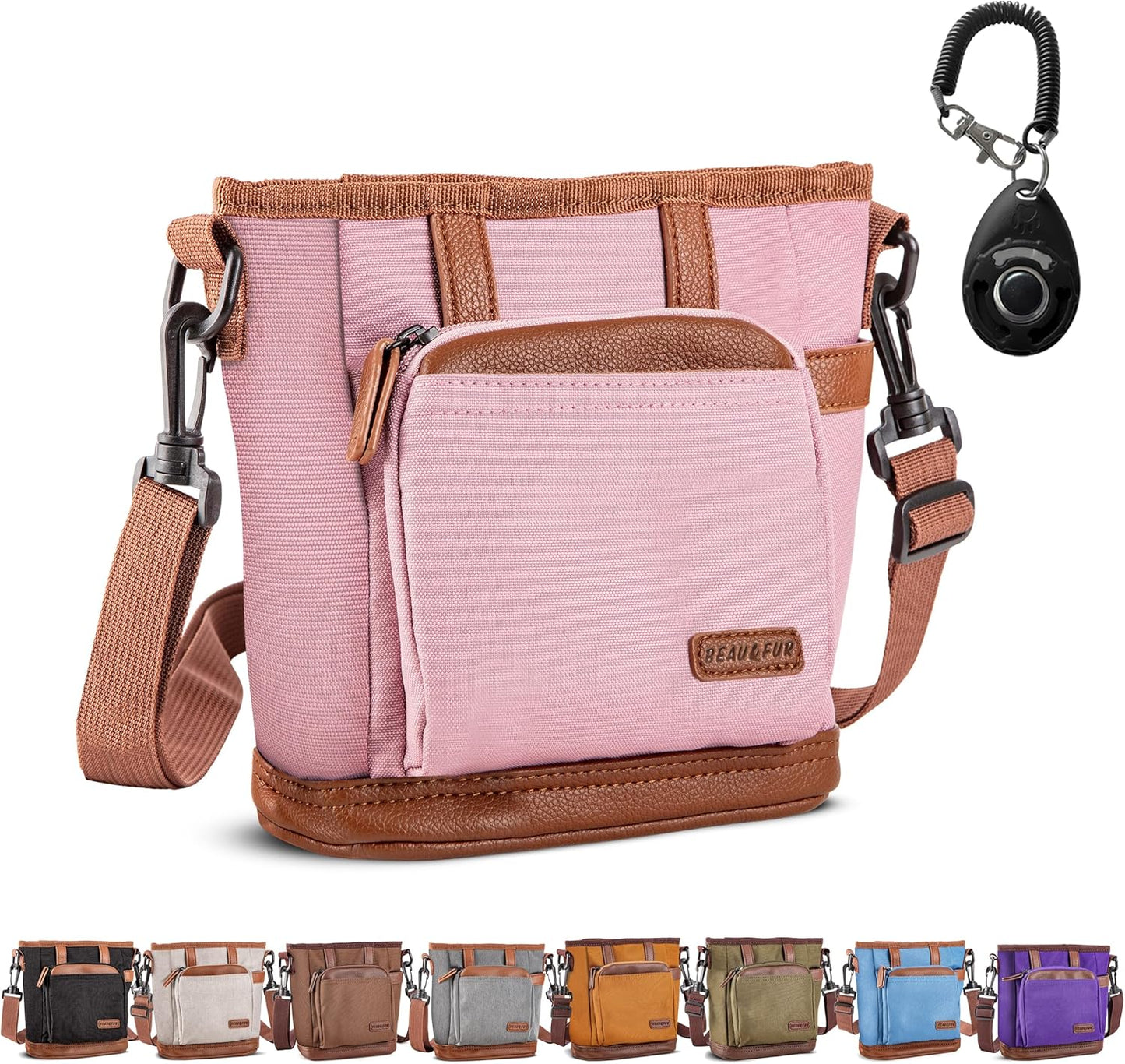 BEAU&FUR Dog Treat Pouch with Clicker for Training - Hands-Free Dog Treat Bag with Magnetic Closure, Built-in Poop Bag Holder Pocket