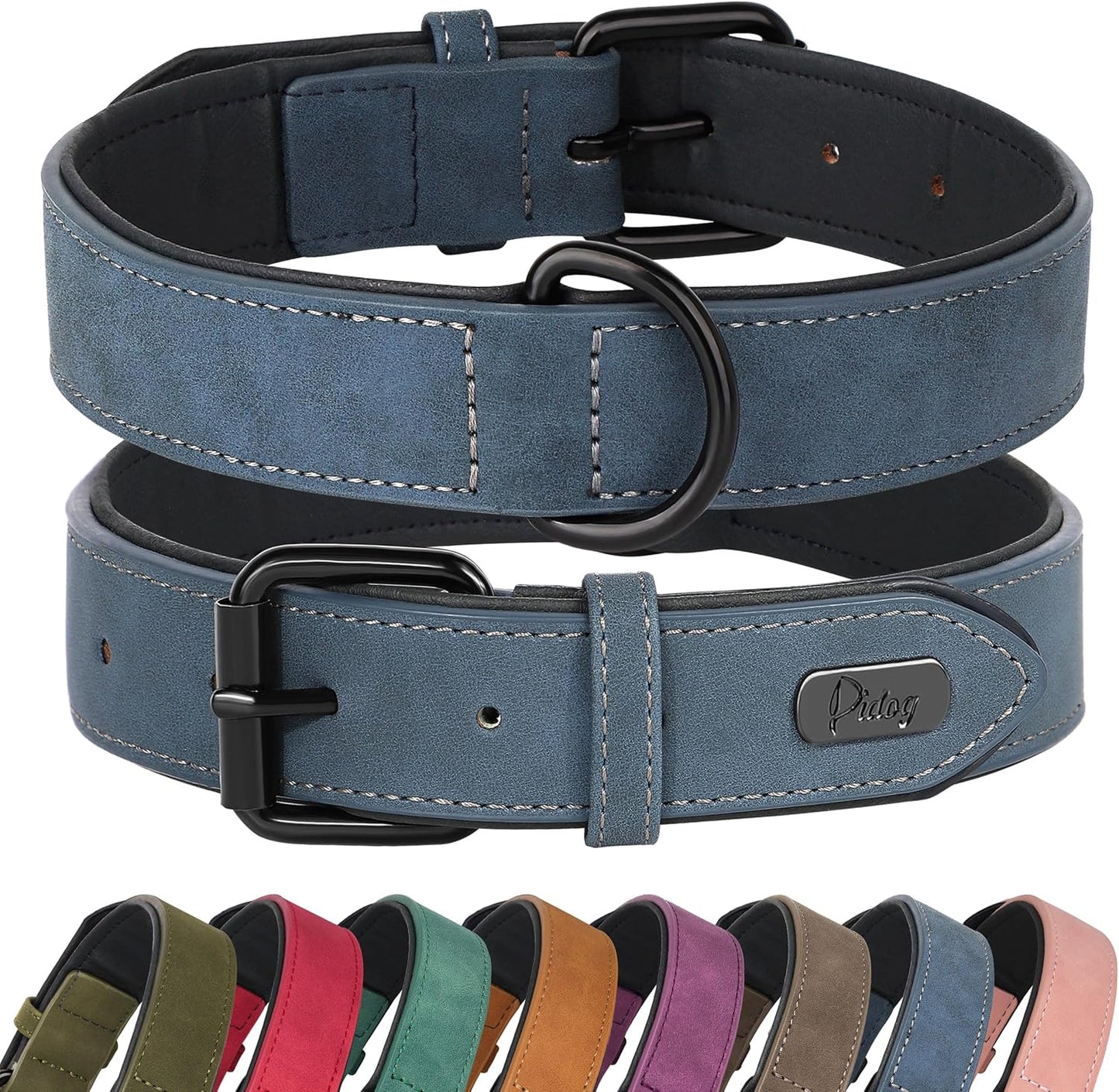 Didog Soft Padded PU Leather Dog Collar, Breathable and Adjustable Dog Collars for Small Dogs, Comfortable for Daily Walk, Blue, M Fit Neck 12-15"(13-22 lbs)