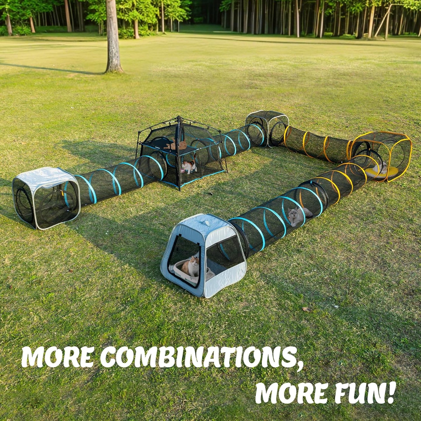 Cat Enclosure and Cat Tower Tent with Two Styles of canopiesfor Indoor and Outdoor,X-Large Outdoor Catio, Cat Tent,Portable and Foldable,Two Doors Design can Assemble More Shapes (Patented)