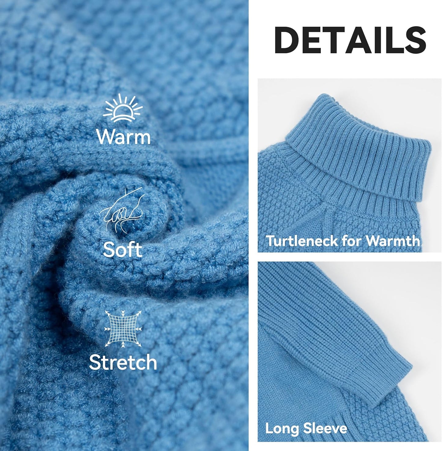 cyeollo Dog Sweaters for Small Dogs Boy, Pullover Turtleneck for Dogs Male, Knitted Doggy Fall Winter Warm Cold Weather Dog Clothes Apparel with Sleeves, Blue L
