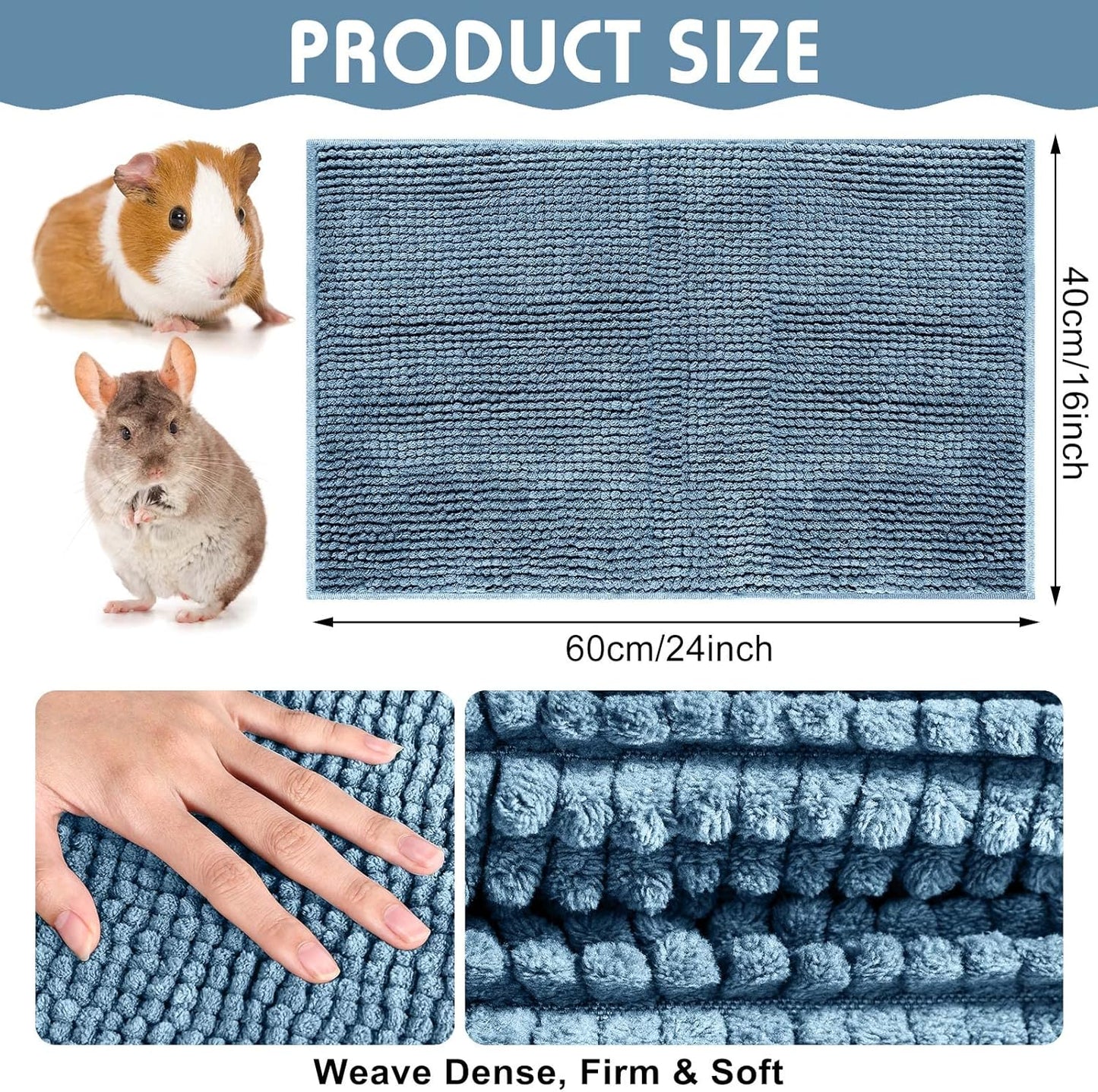 Amylove 4 Pcs Guinea Pig Cage Liner Guinea Pig Bedding Washable Fleece Pee Pads Reusable Small Animals Training Mat Small Animal Sleeping Bed for Bunny Hamster(Blue,16 x 24 Inch)
