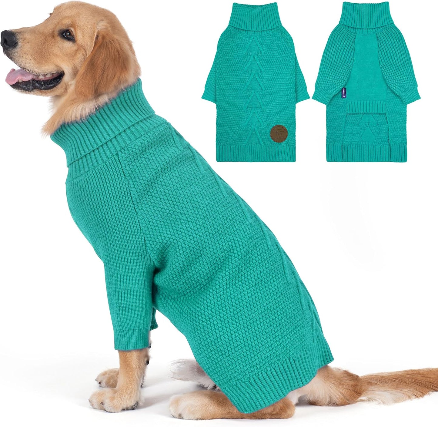 cyeollo 4XL Dog Sweater, Stretchy & Cozy Warm Dog Sweaters for Large Dogs Boy, Pullover Knit Fall Winter Sweatshirt Big Dogs Clothes, Doberman Great Dane Apparel, Aqua Green XXXXL