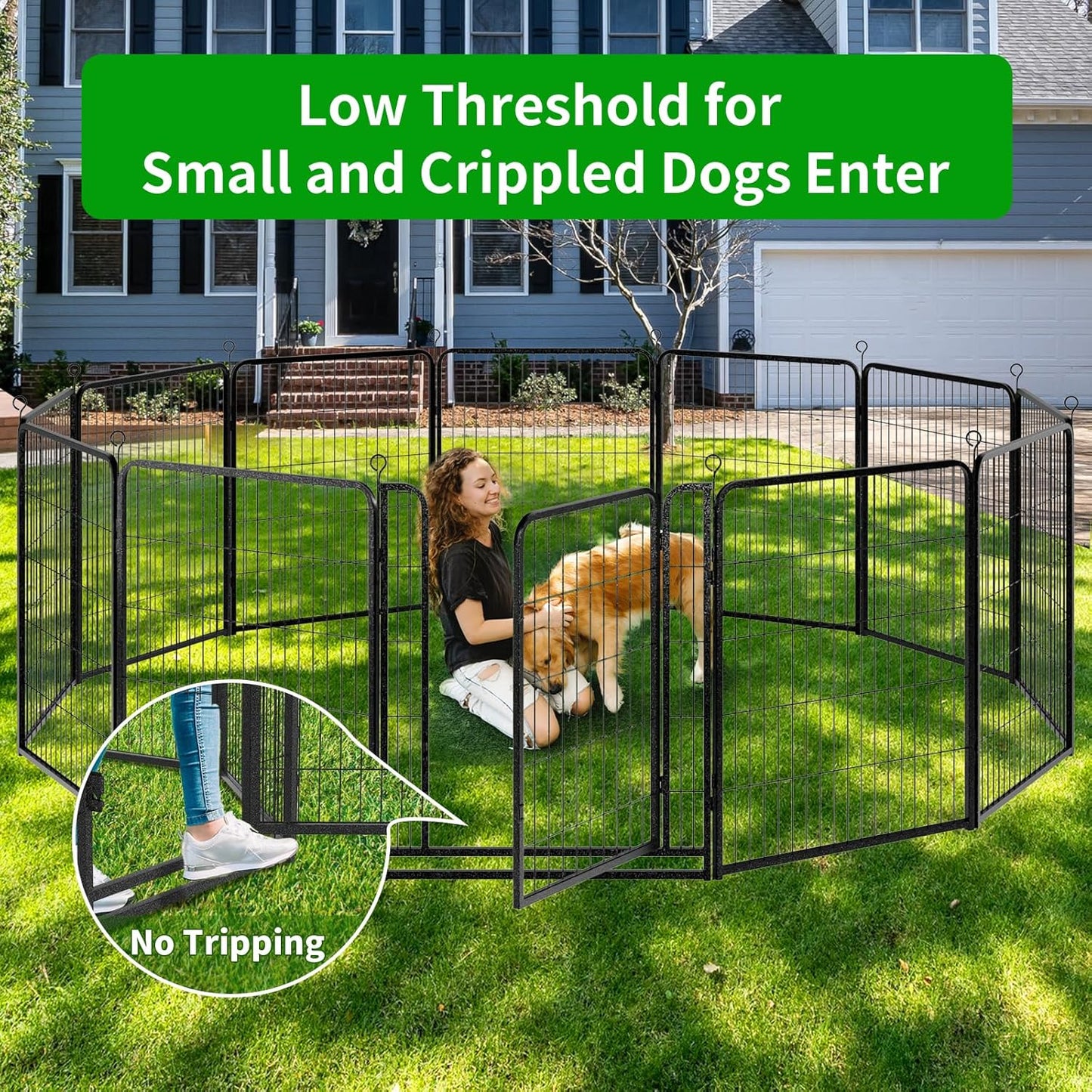 Dog Playpen Outdoor Extra Wide 12 Panels Heavy Duty Anti-Rust Coating-Strengthened Dog Fence 40" Height with Doors Portable for RV Camping Yard, Total 32FT, 79 Sq.ft, Snowy Black