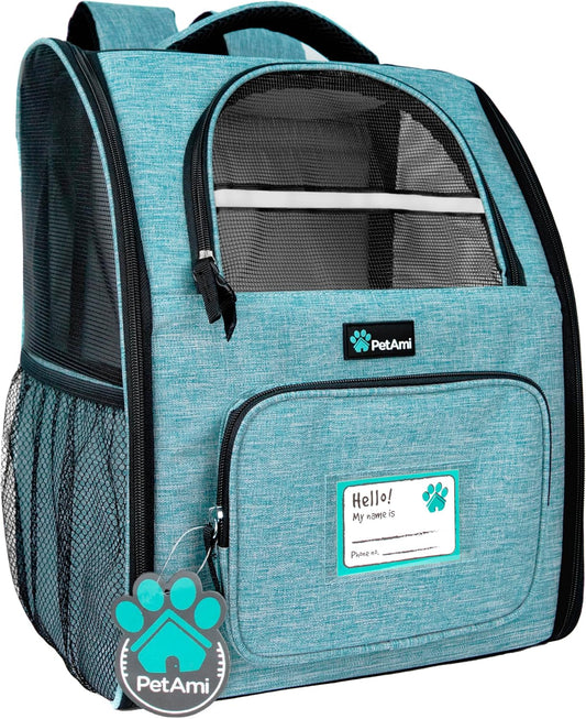 PetAmi Dog Backpack Carrier for Small Large Cat, Pet, Puppy, Ventilated Pet Hiking Backpack Travel Bag, Airline Approved Cat Backpack Carrier, Camping Biking Dog Bag Up to 18lbs Pet, Teal Turquoise