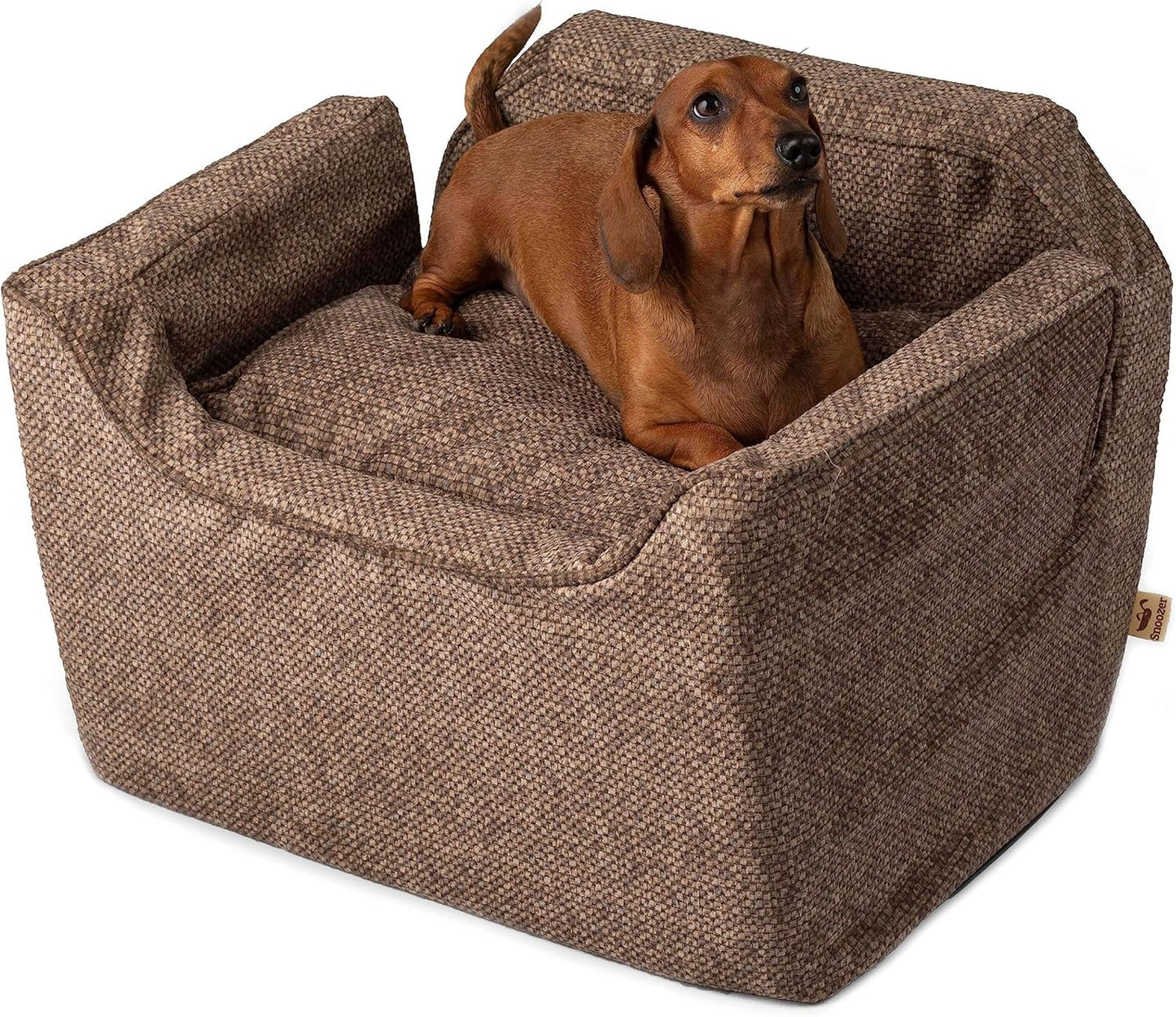 Snoozer Dog Car Seat, Lookout I Dog Booster Car Seat for Small Dogs Under 25lbs, Size: Medium, Fabric: Merlin Camel, Pet Car Seat to Alleviate Car Sickness for Dogs, Removable Machine Washable Cover