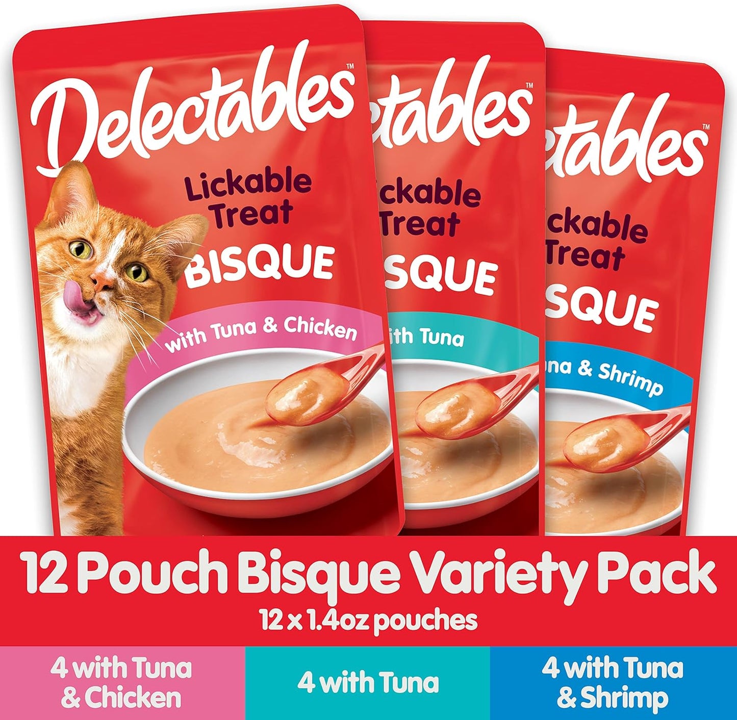 Delectables Bisque Lickable Wet Cat Treats - Chicken, Tuna & Shrimp, 12 count