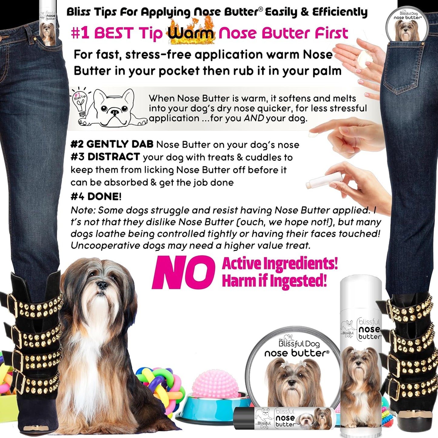 The Blissful Dog Lhasa Apso Nose Butter for Dry, Cracked Skin, Lick-Safe Dog Nose Balm with Moisturizing Shea Butter, Almond, Olive, and Essential Oils, Pet Supplies, Uncented, 2 oz.