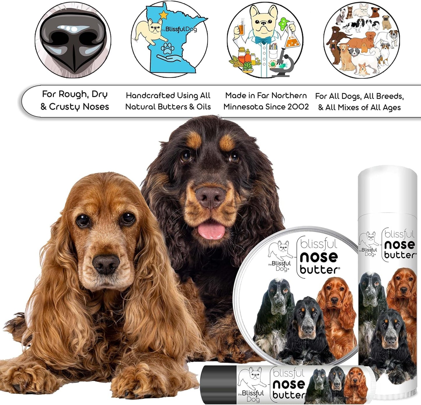 The Blissful Dog English Cocker Spaniel Unscented Nose Butter - Dog Nose Butter, 8-Ounce