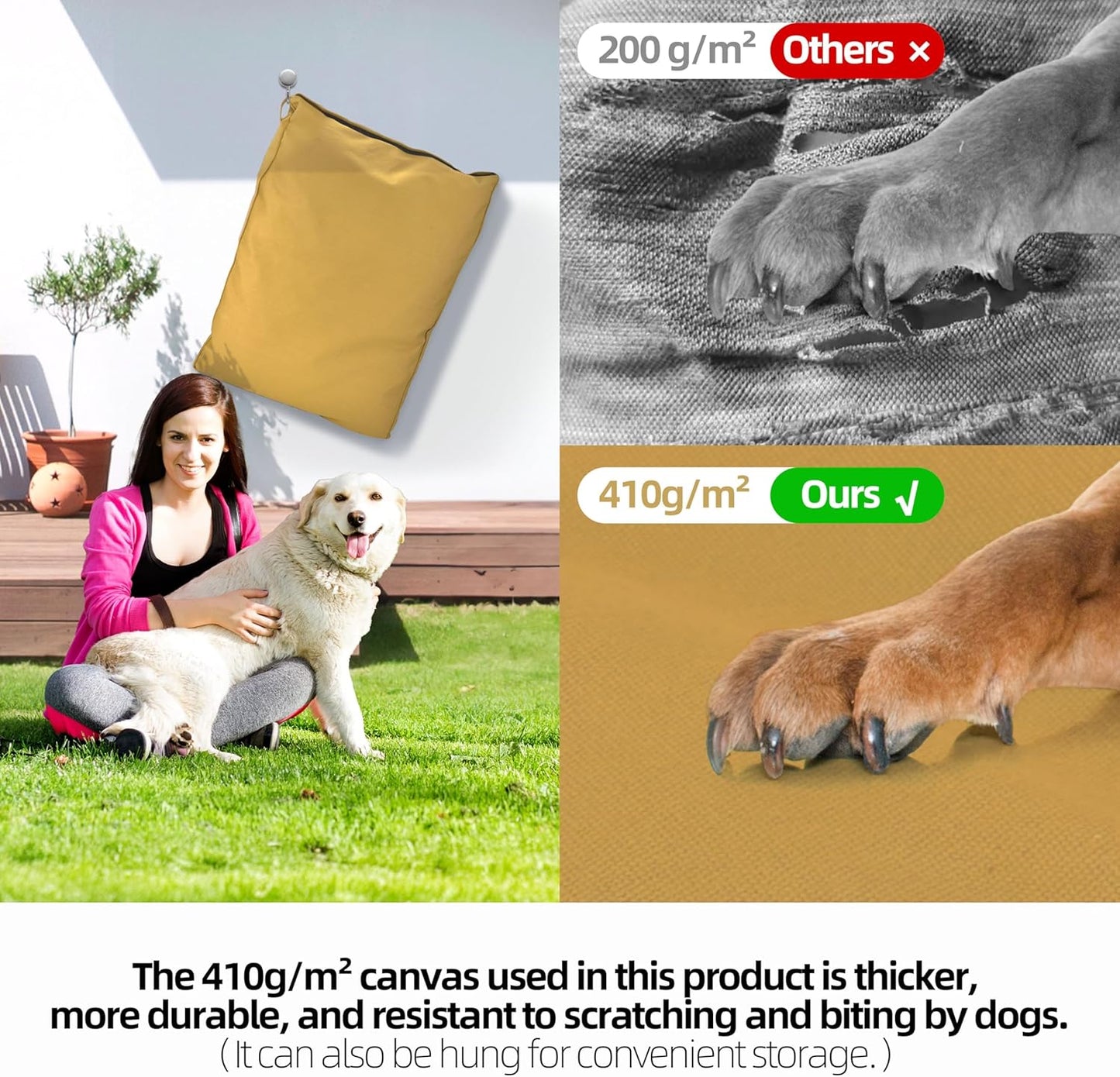 Sytopia 36-Inch Canvas Outdoor Dog Bed, Washable & Waterproof with Chew-Resistant Removable Cover, Ideal for Large & Medium Dogs for Indoor, Outdoor, Crate, or Patio Use (Yellow)