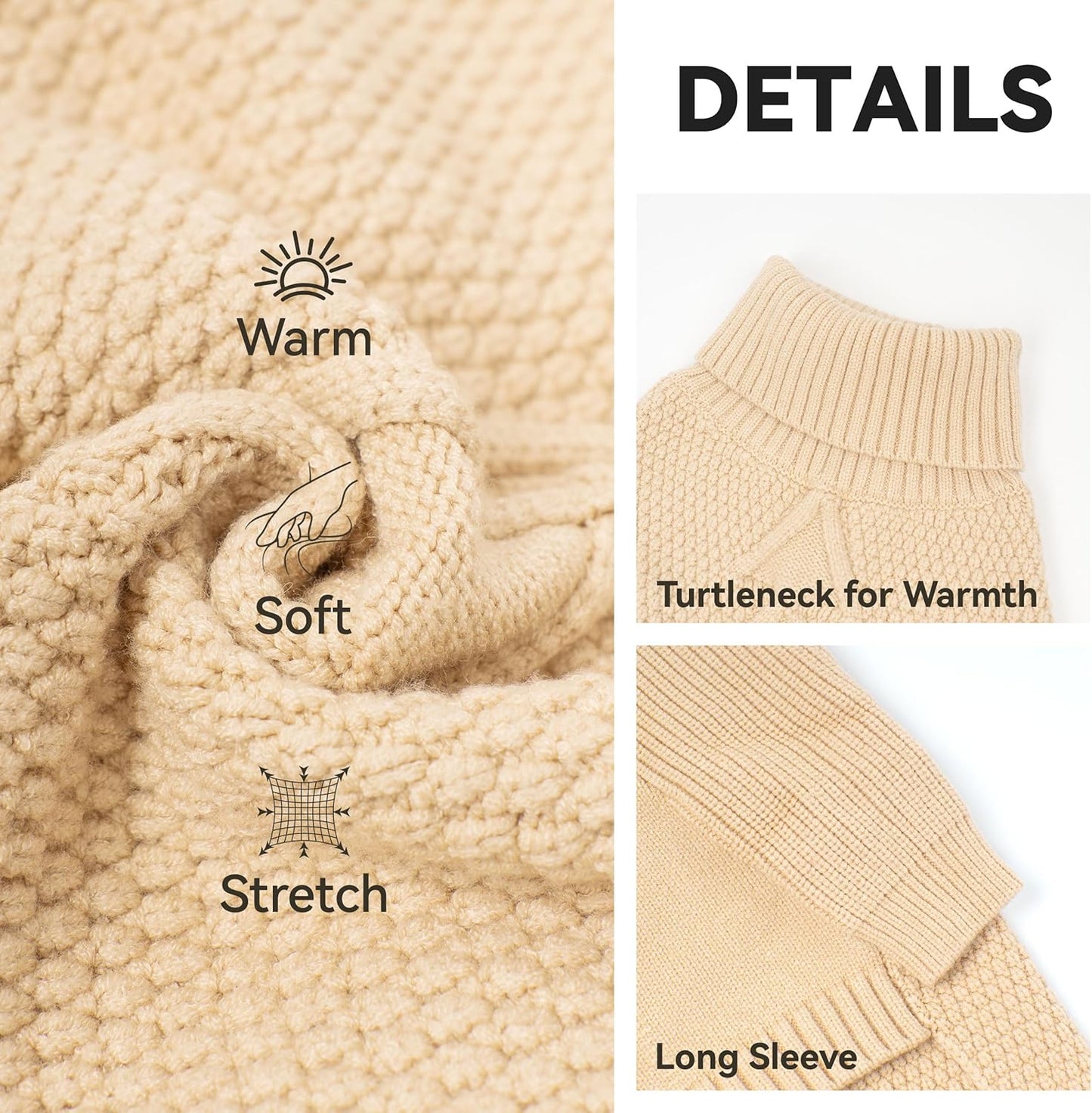cyeollo 4XL Dog Sweater,Pullover Turtleneck for Large Dogs Classic Knitwear Fall Winter Cold Weather Dog Clothes Warm Pet Apparel Large Big Dogs Sweaters Male&Female, Beige XXXXL