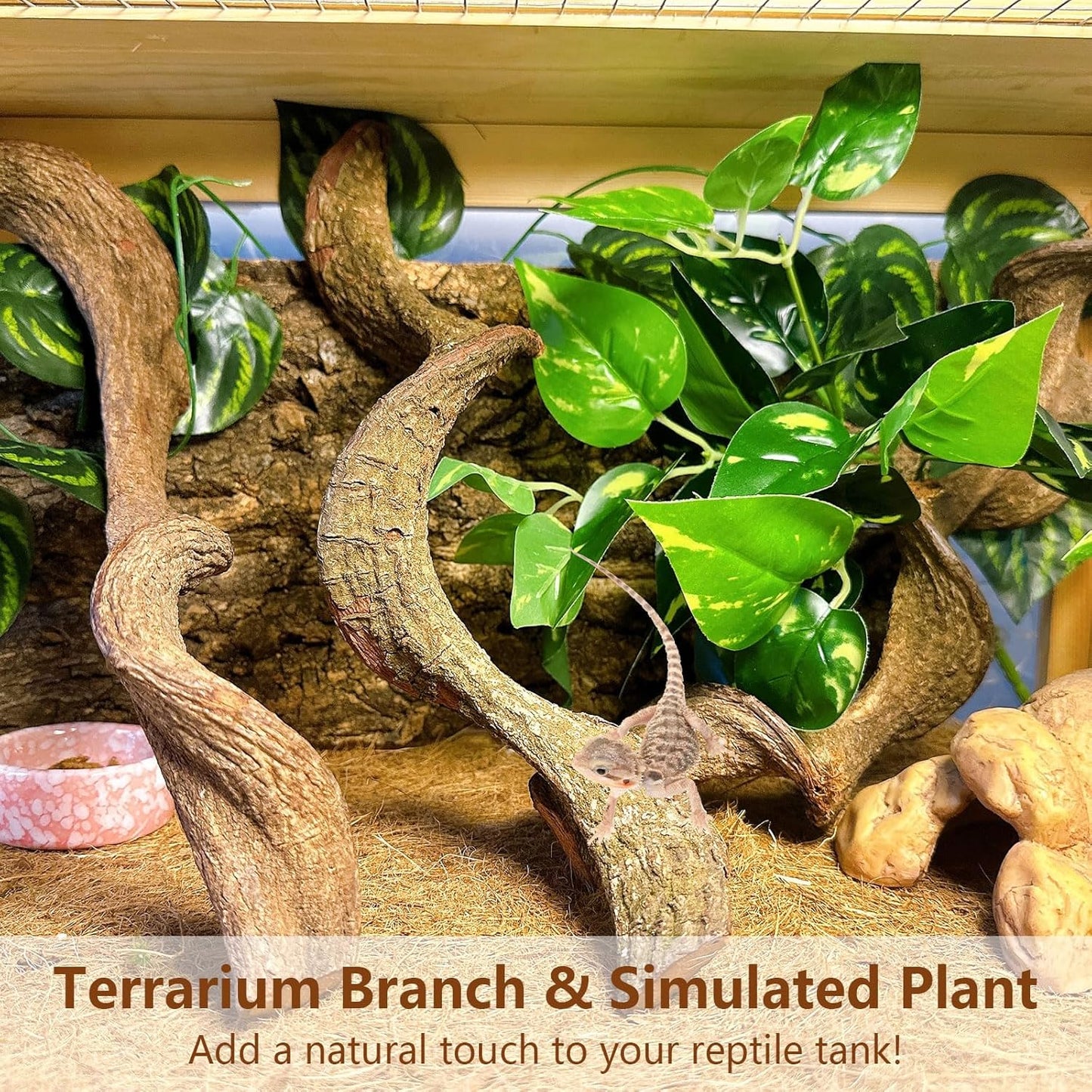 BNOSDM 3Pcs Reptile Climbing Branches Decor,Snake Climbing Branch,Gecko Climb Wood,Lizard Forest Branch,Tank Habitat Tree Trunk Decorations for Bearded Dragons,Chameleons,Spider,Frogs (M)